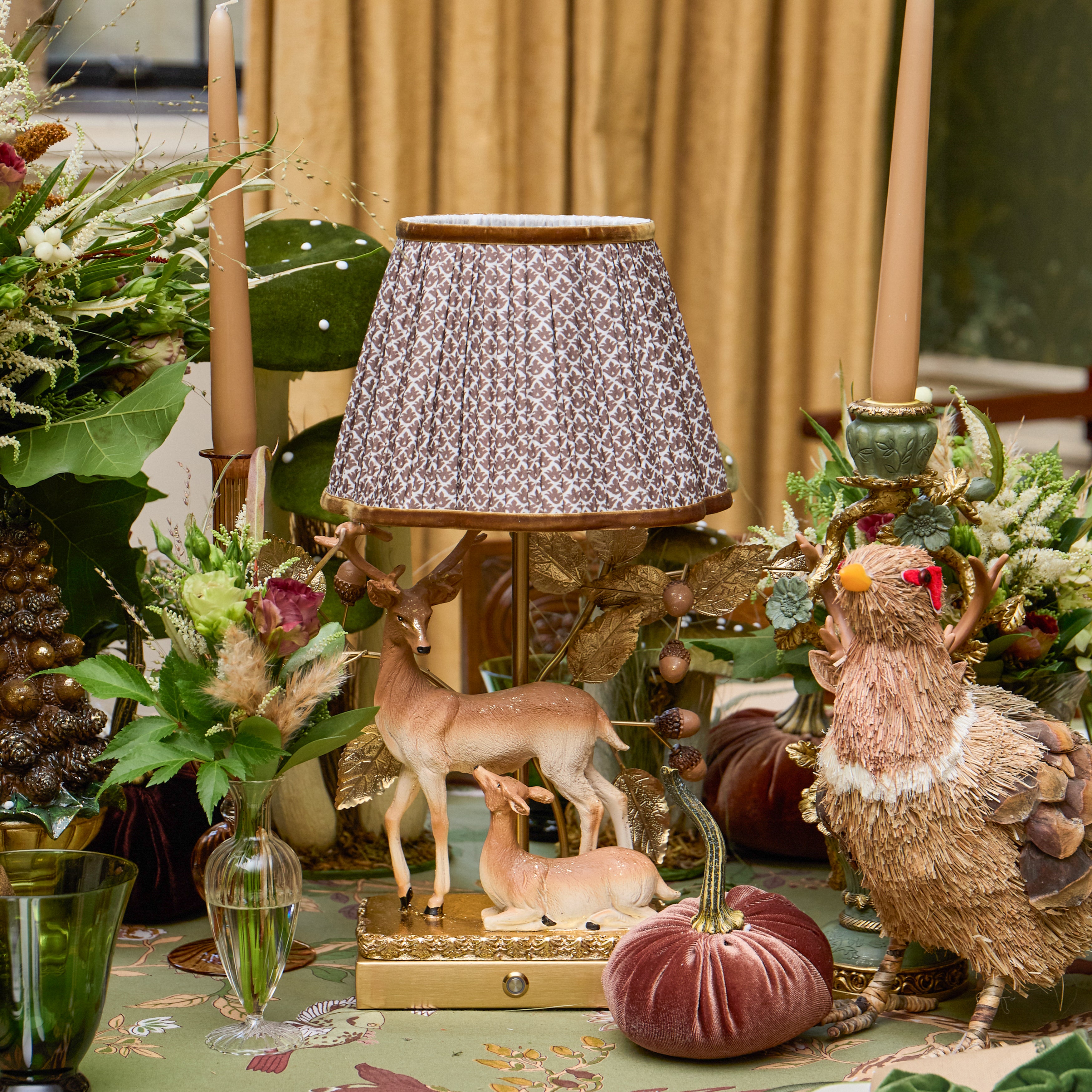 Stag Rechargeable Lamp with Chocolate Lotus Shade (22cm)