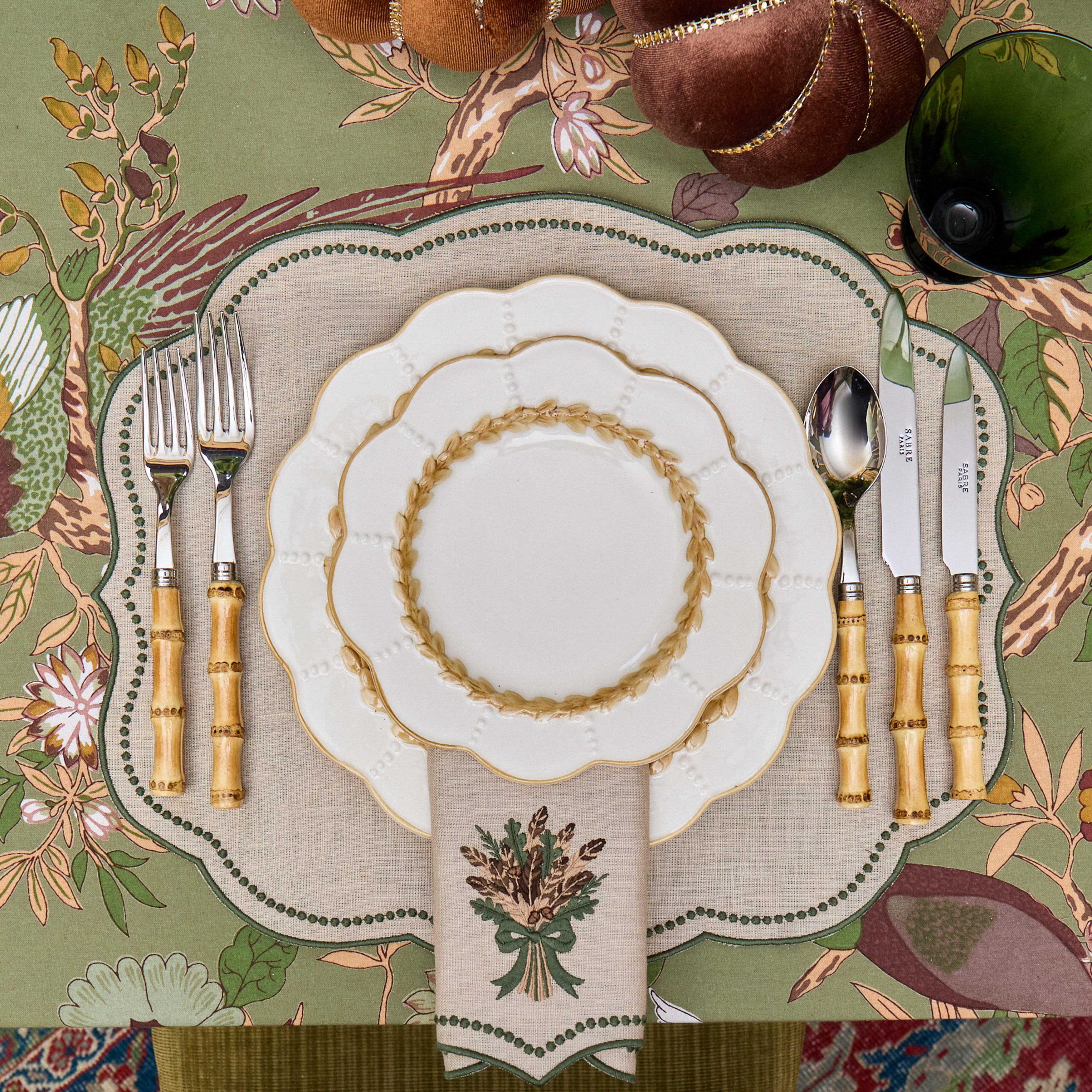 Taupe & Green Eloise Linen Placemats (Set of 4)