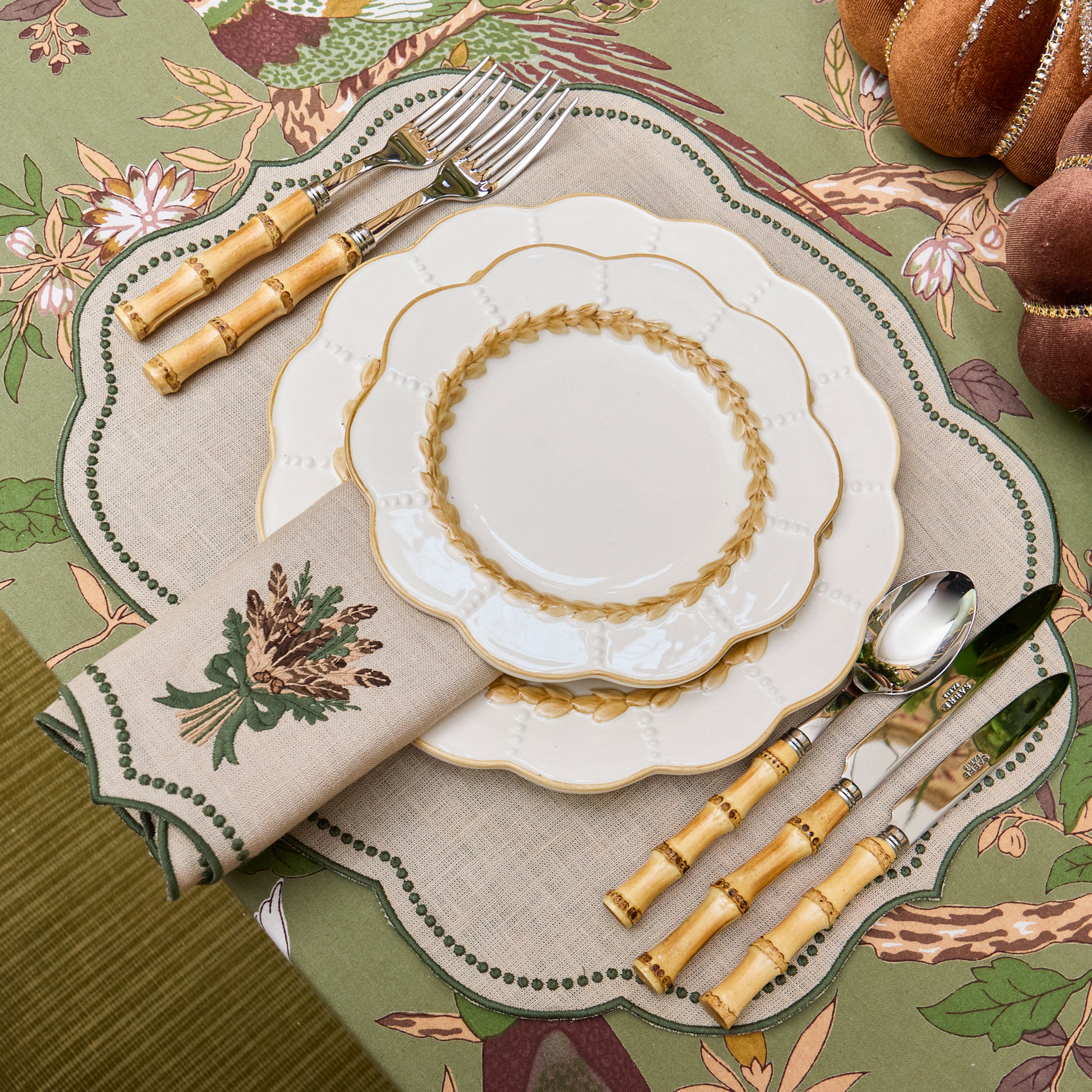 Taupe & Green Eloise Linen Placemats (Set of 4)