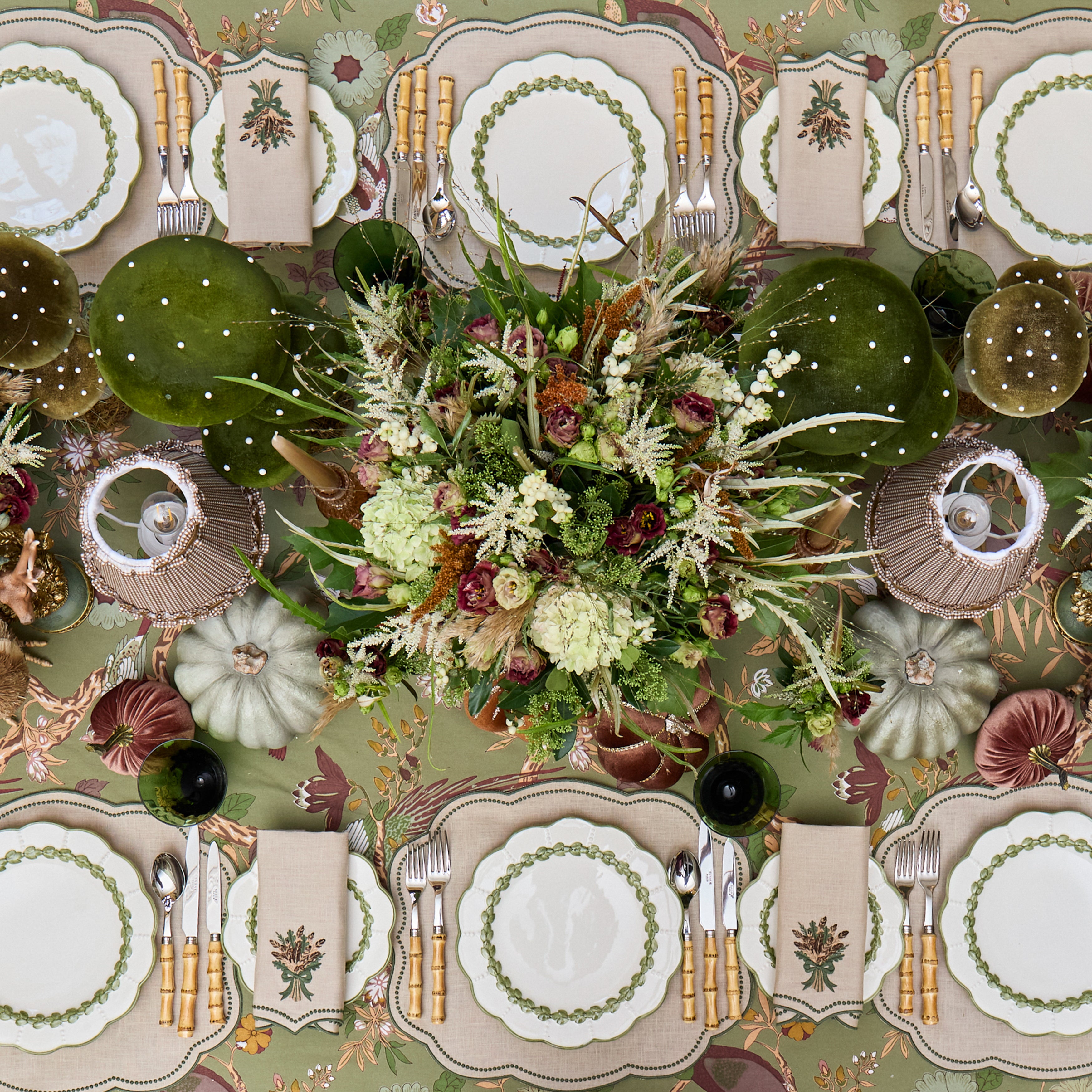 Taupe & Green Eloise Linen Placemats (Set of 4)