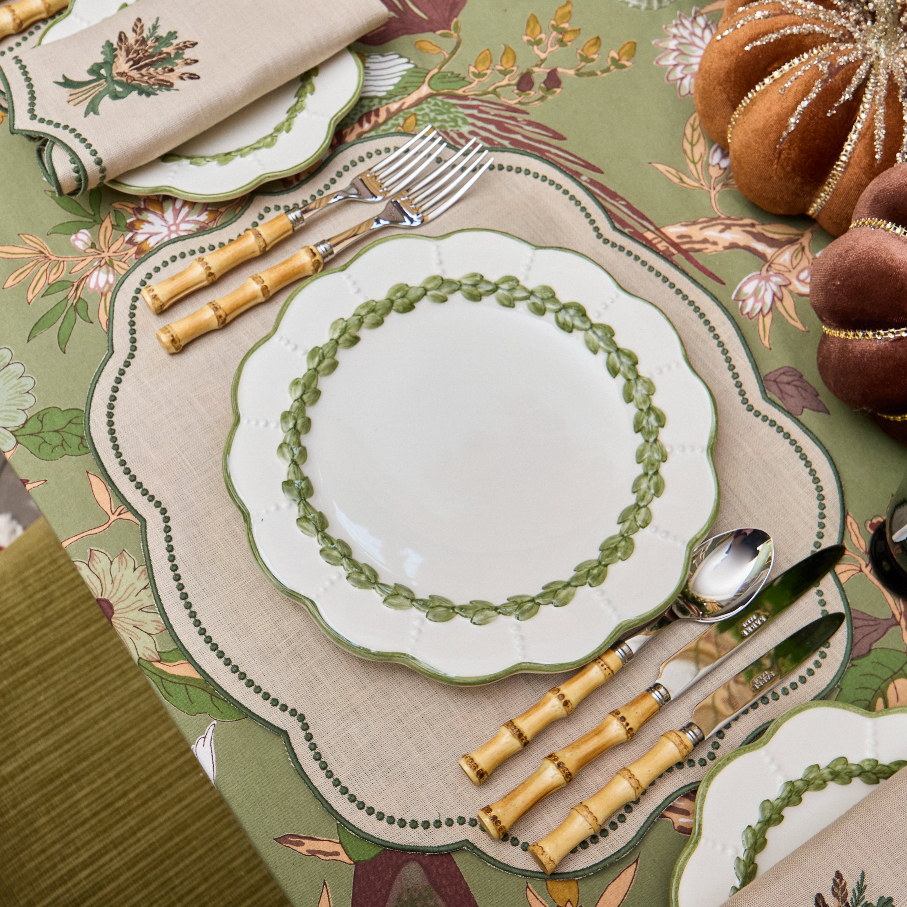 Taupe & Green Eloise Linen Placemats (Set of 4)