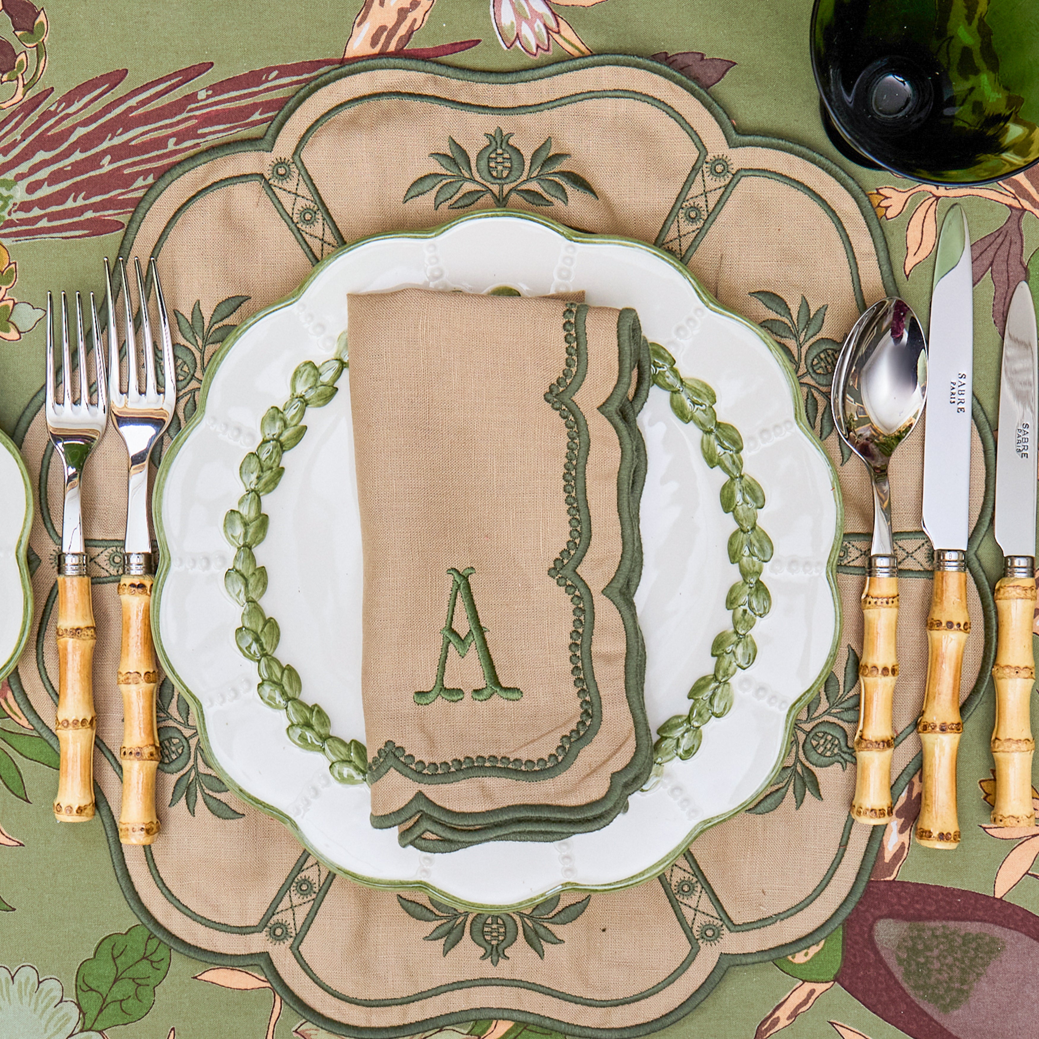 Sand & Green Victoria Linen Napkins (Set of 4)