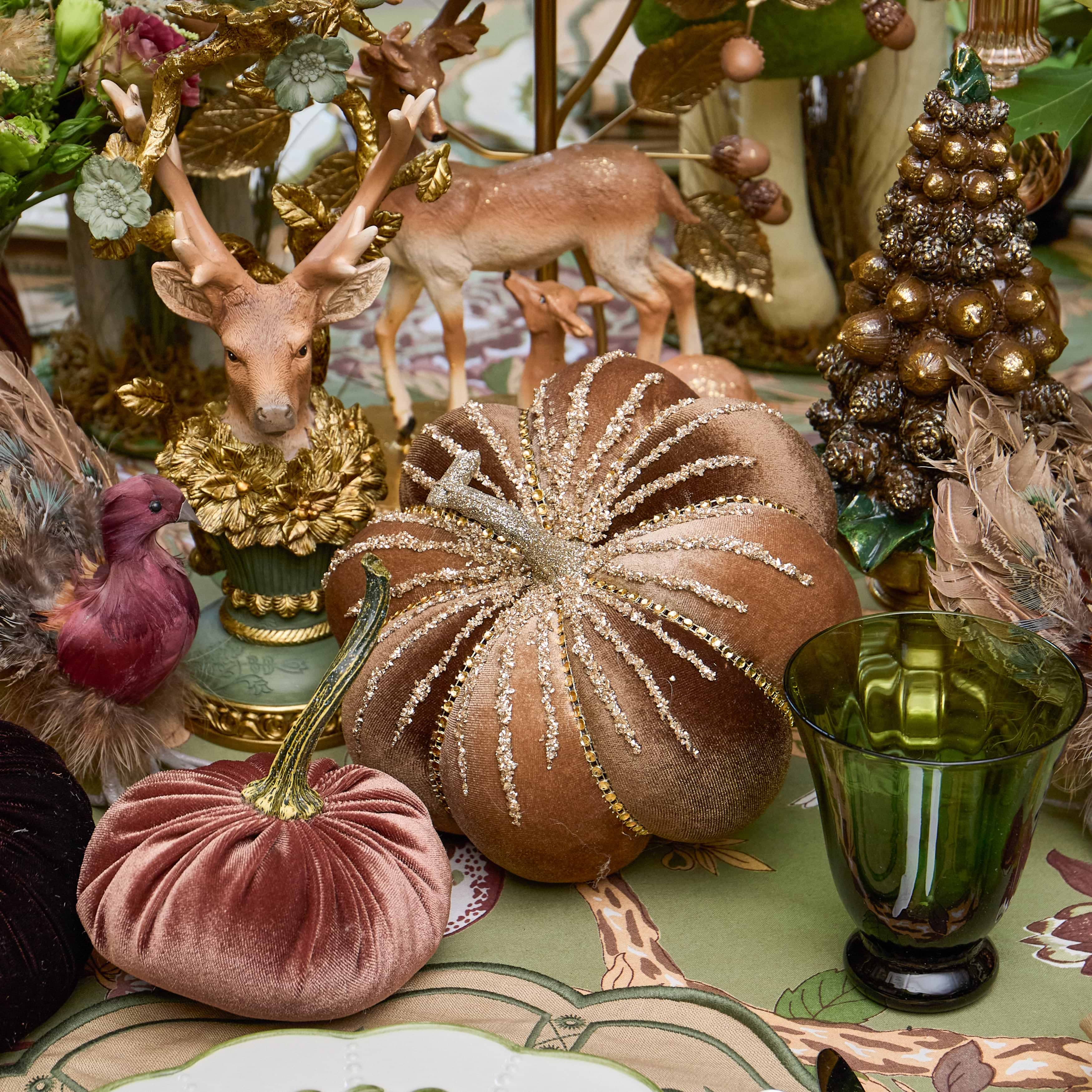 Chocolate & Taupe Large Glitter Pumpkins (Pair)