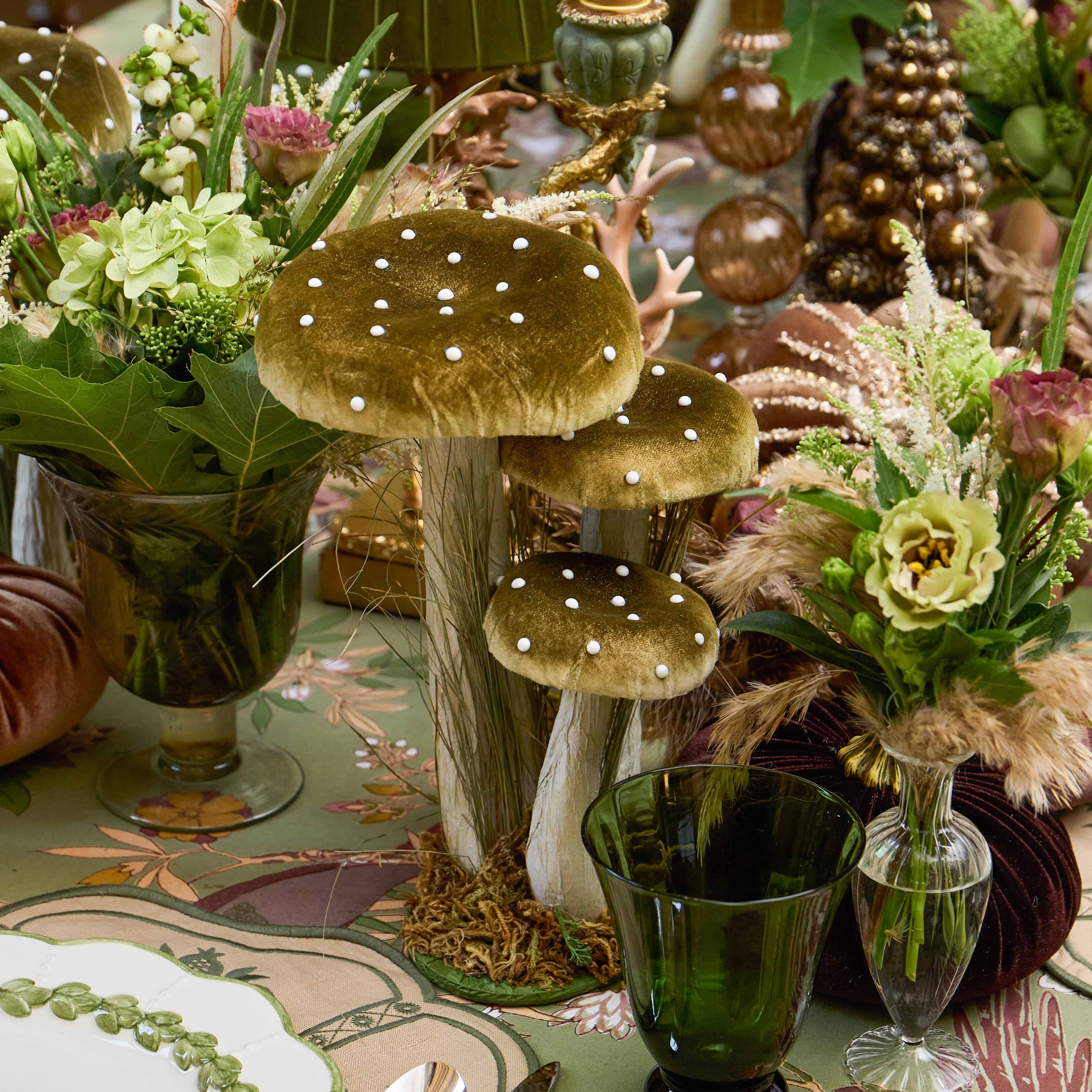 Tall Green Spotted Mushrooms (Set of 3)