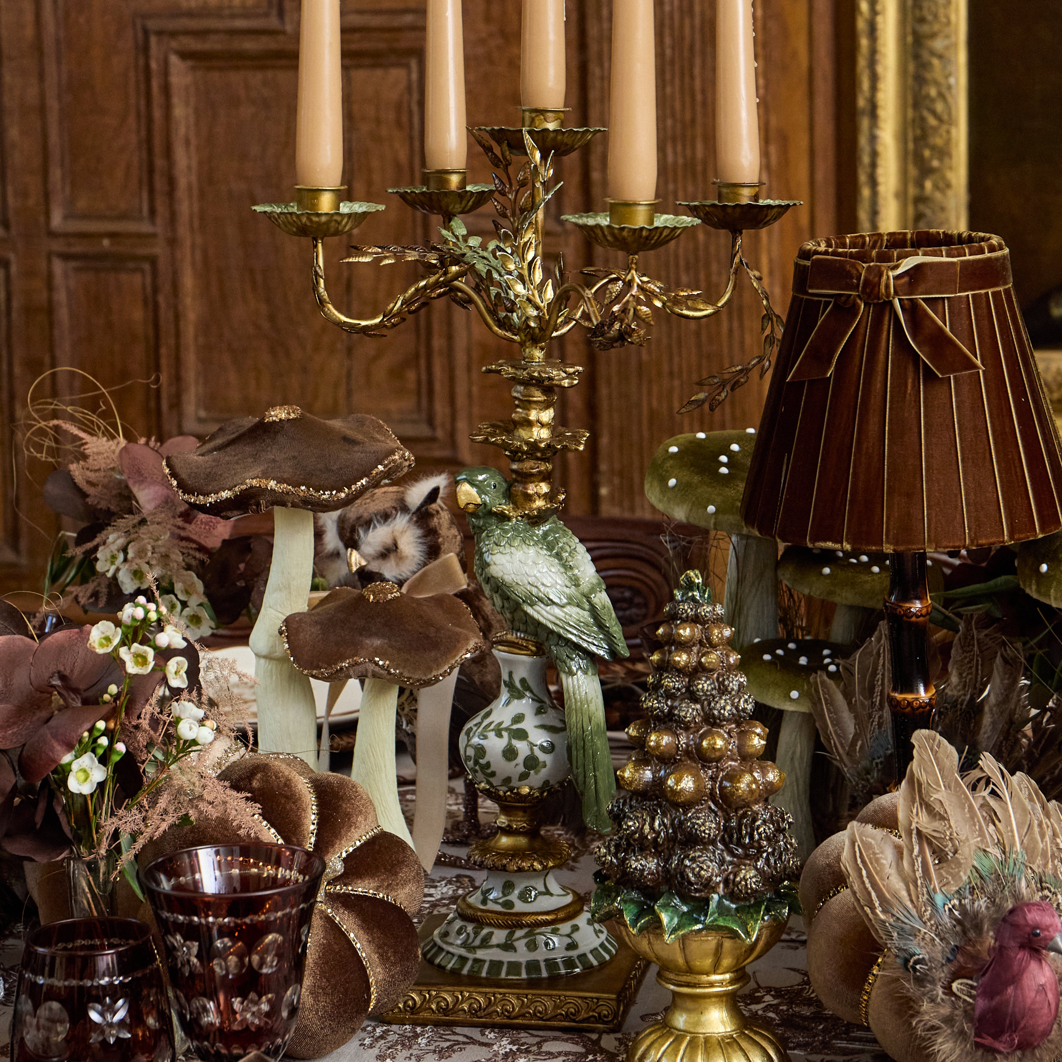 Olive Parrot Candleabra