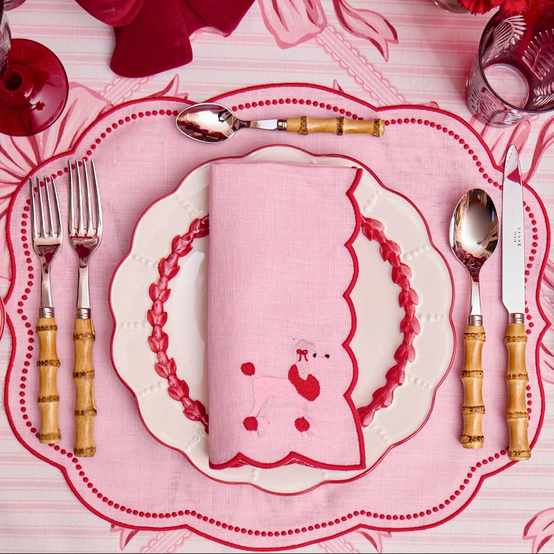 Pink & Red Eloise Linen Placemats & Fifi Poodle Napkins (Set of 4)