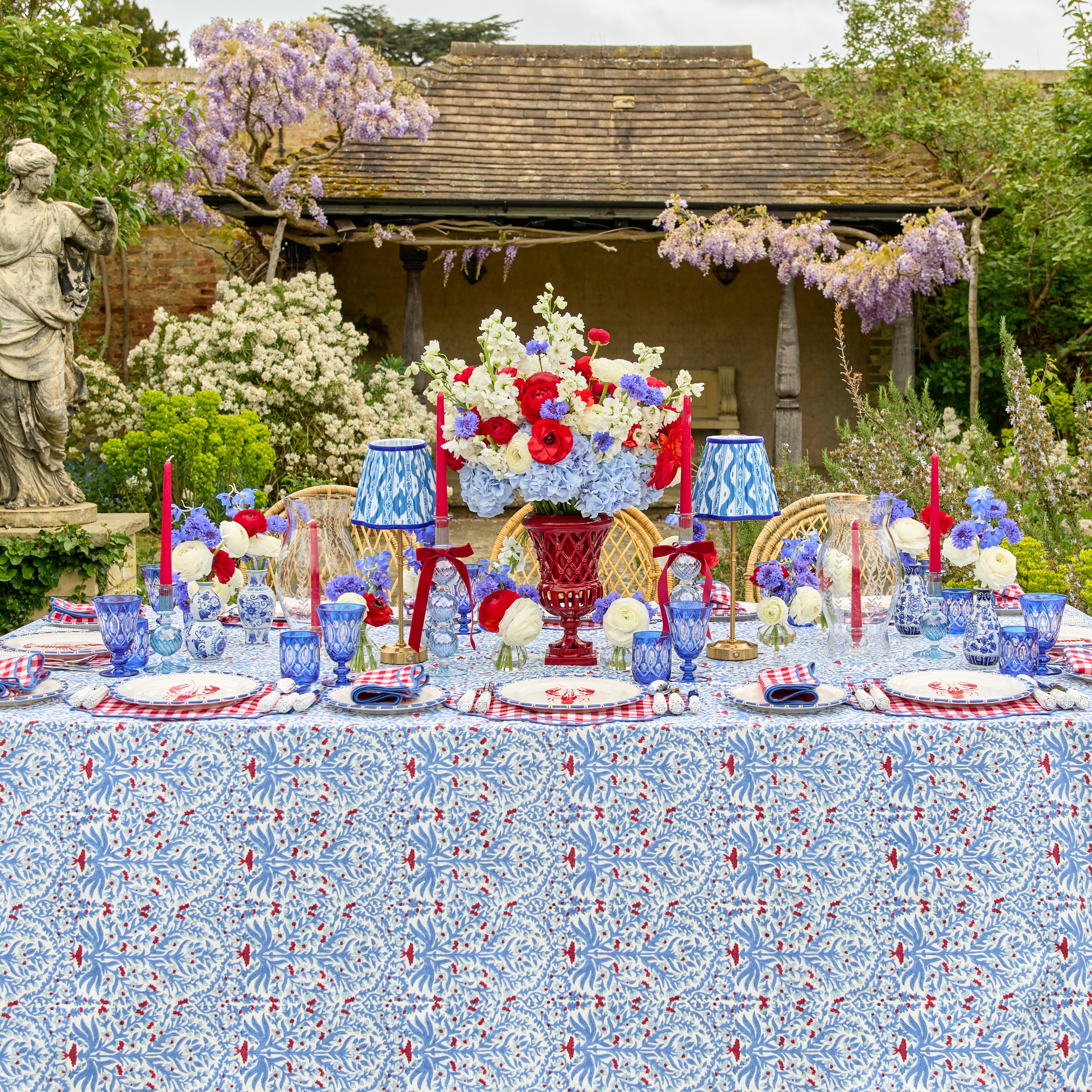 Blue & Red Ethel Blockprint Tablecloth
