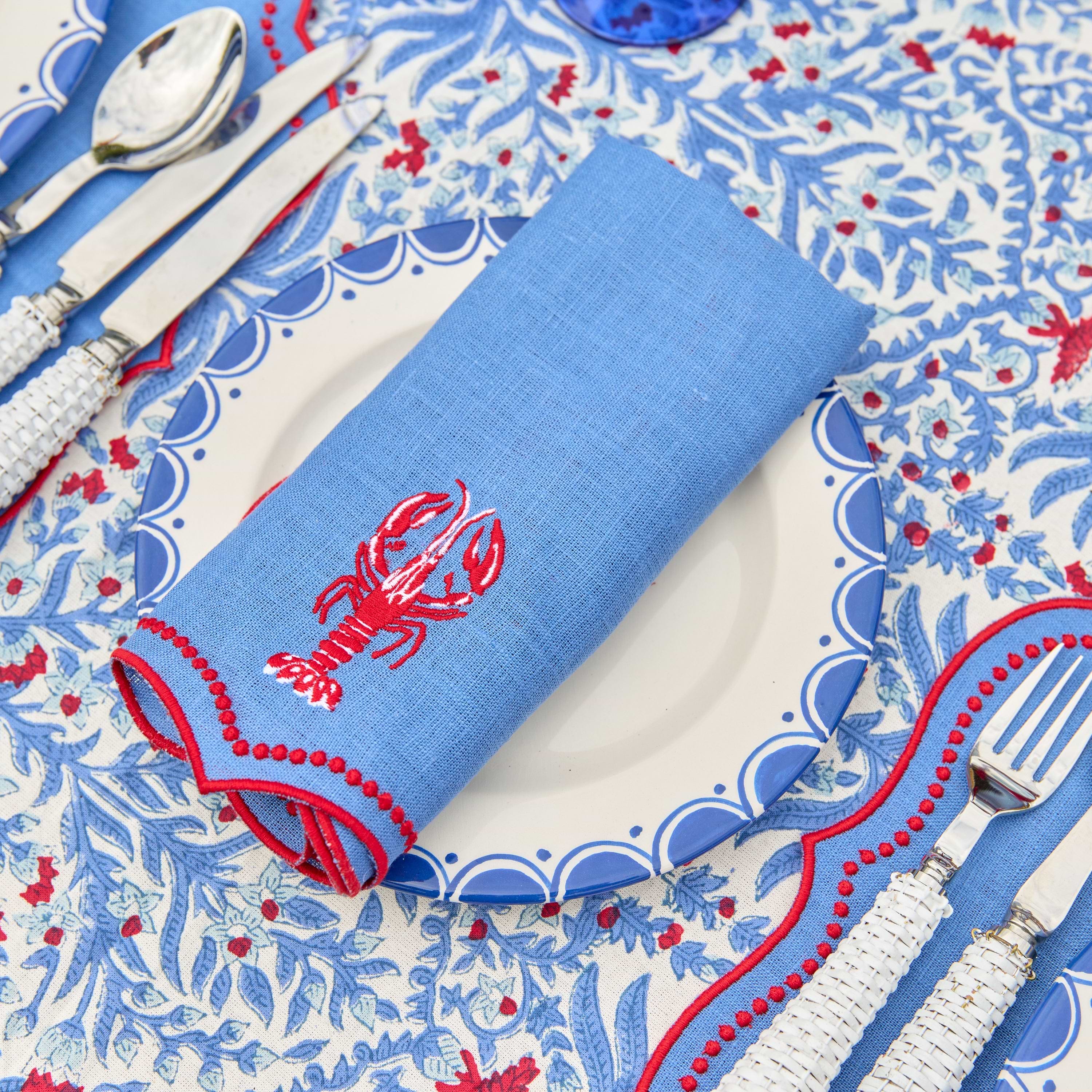 Blue & Red Eloise Linen Placemats & Lobster Napkins (Set of 4)