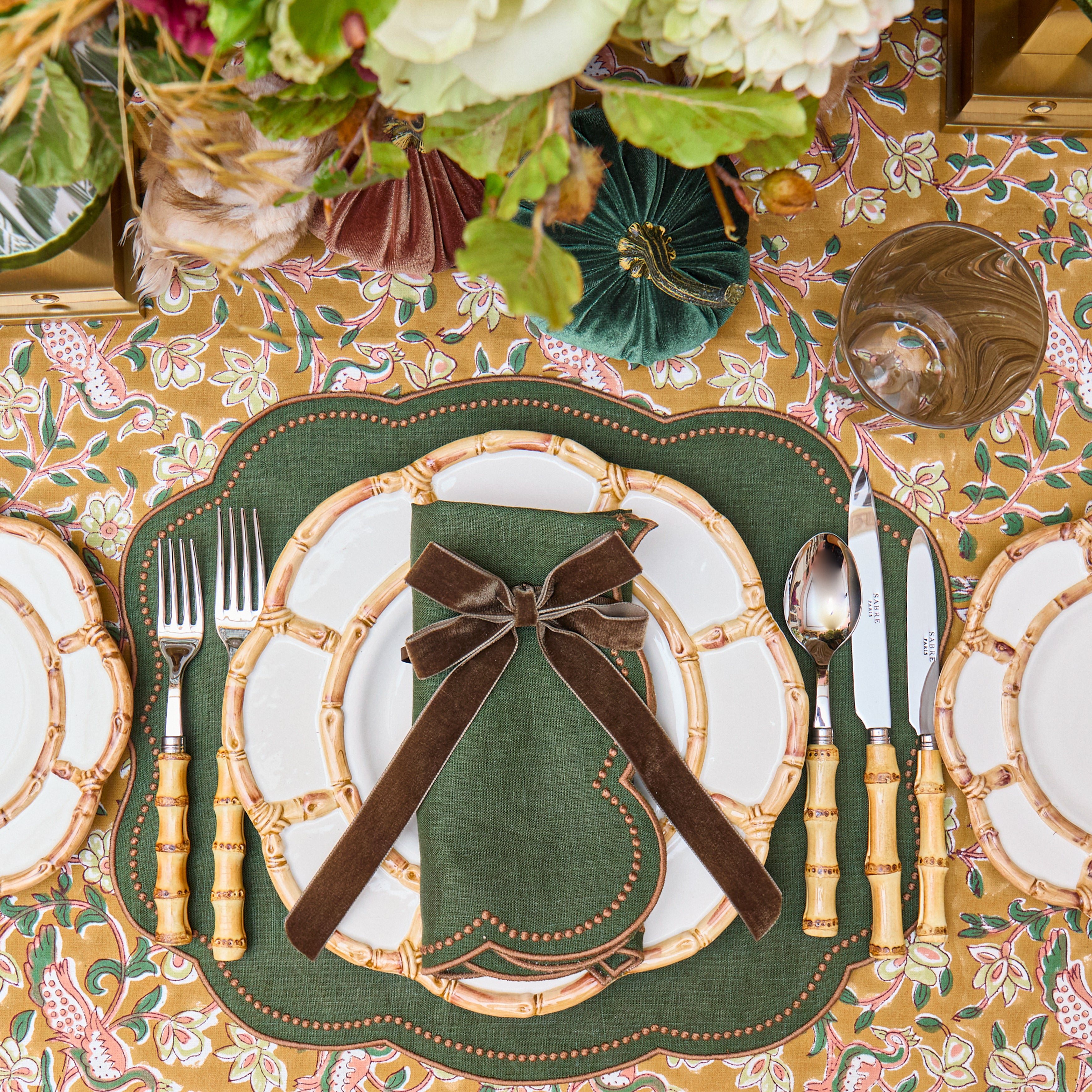 Forest Green & Chocolate Eloise Linen Napkins (Set of 4)