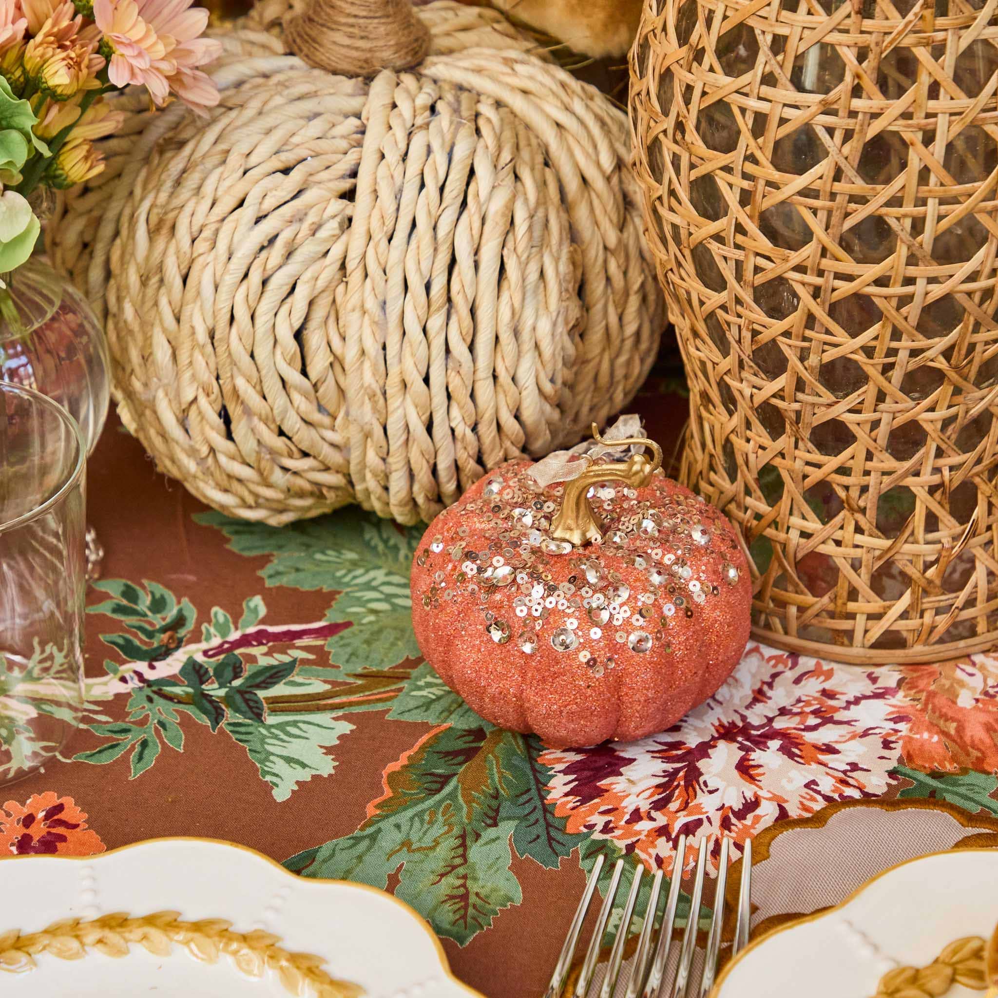 Small Orange Glitter Pumpkins (Set of 4)
