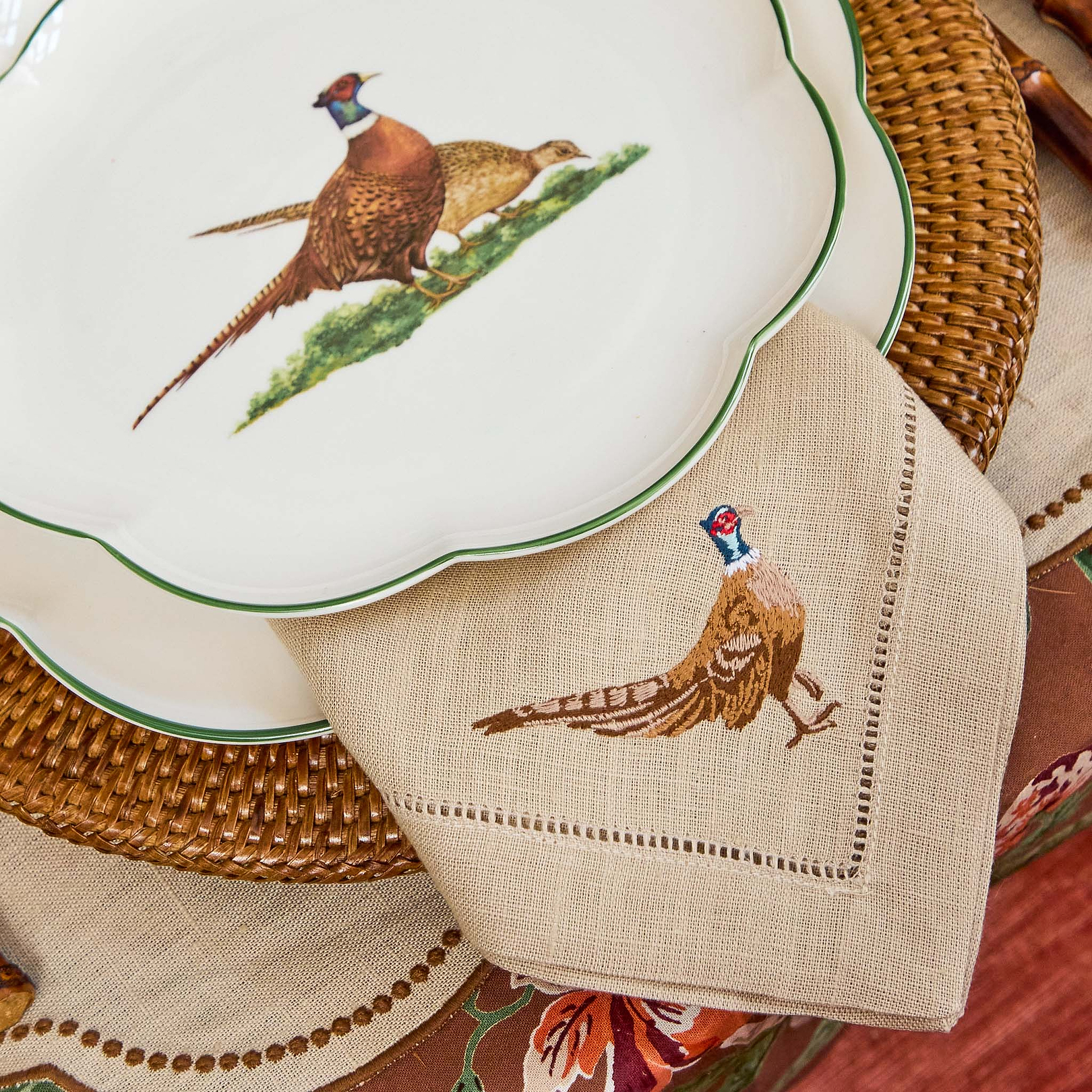 Green Asiatic Pheasants Plate 約22.5センチ４枚 Die-cut Green Asiatic Pheasants Placemat – Hester & Cook
