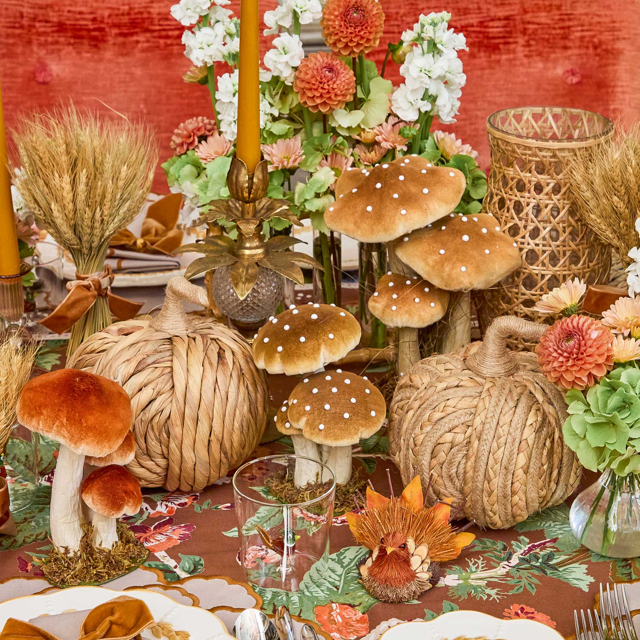 Tall Caramel Spotted Mushrooms (Set of 3)