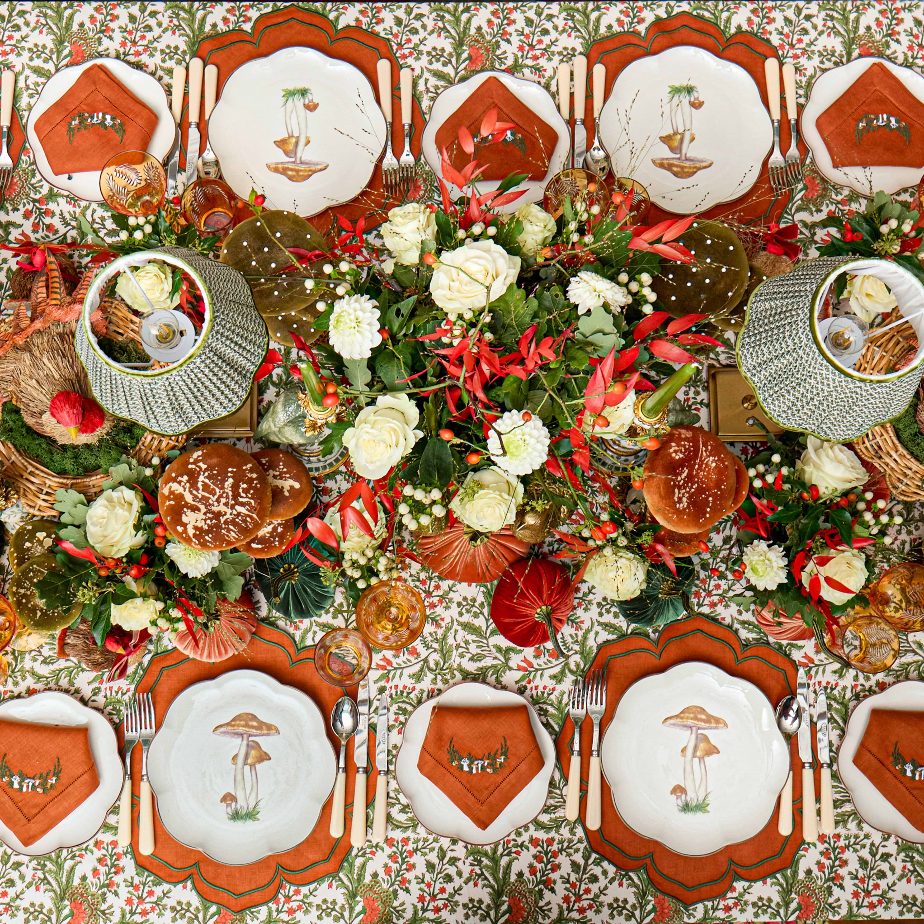Orange Mushroom Garland Linen Napkins (Set of 4)