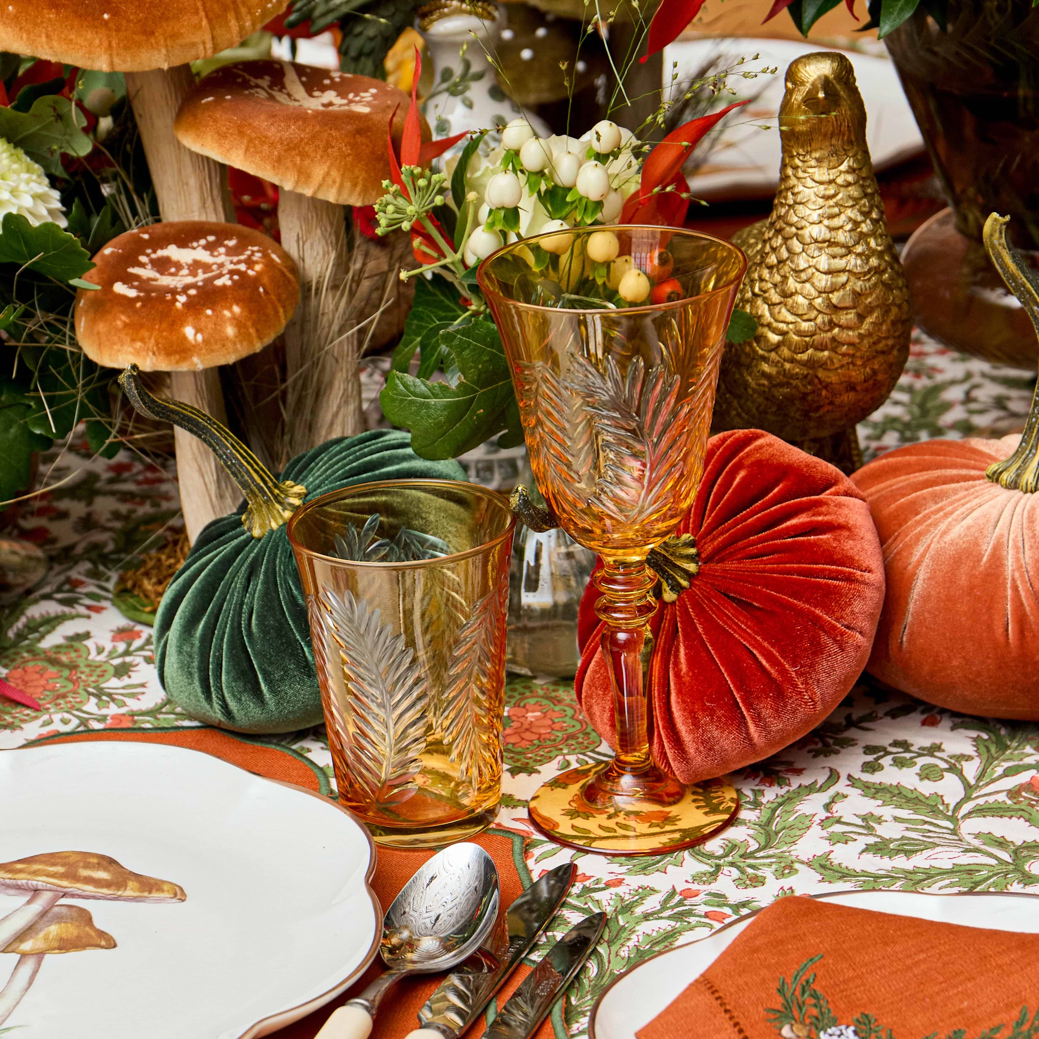 Brigitte Amber Garland Engraved Glassware (Set of 8)