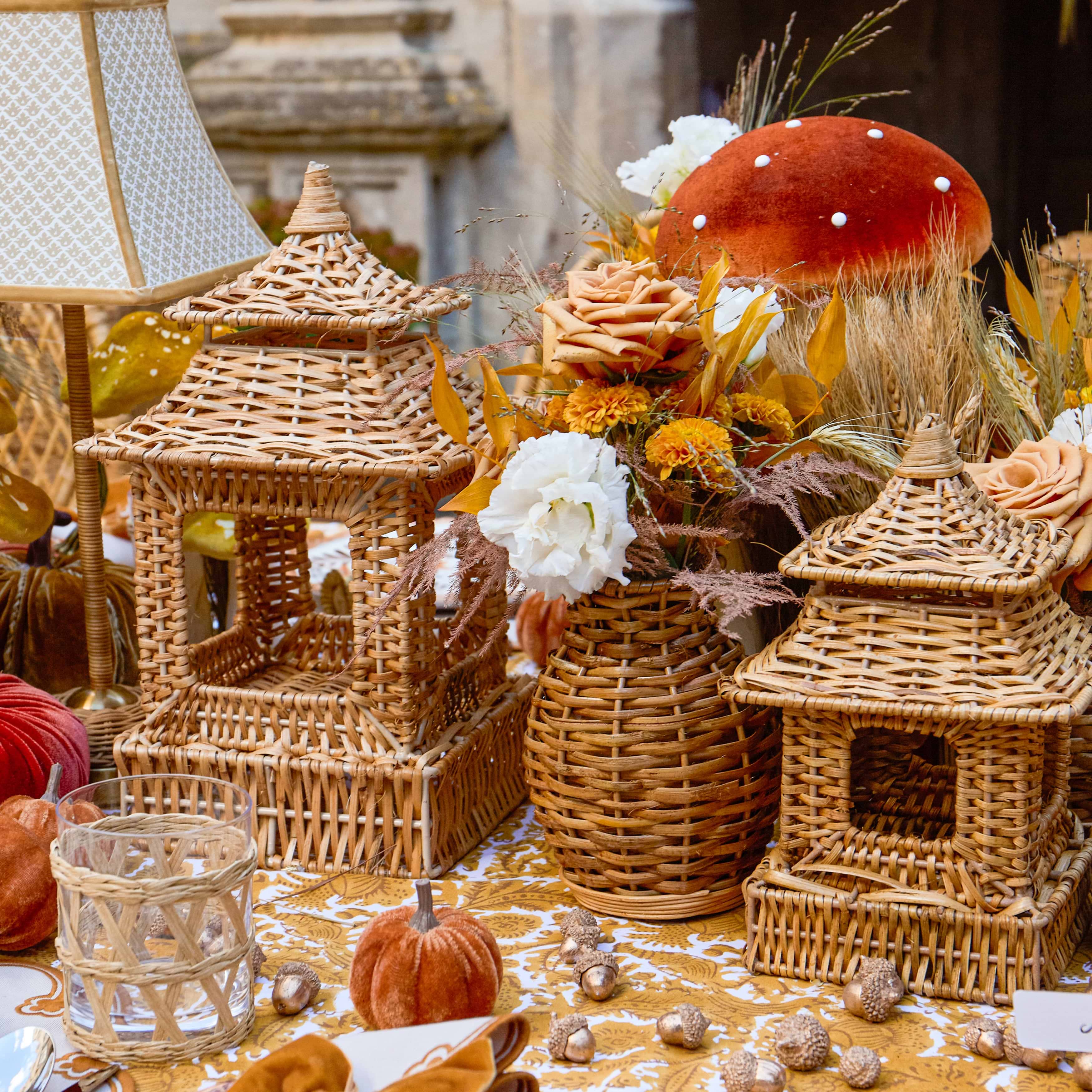 Natural Rattan Pagoda Lantern Set