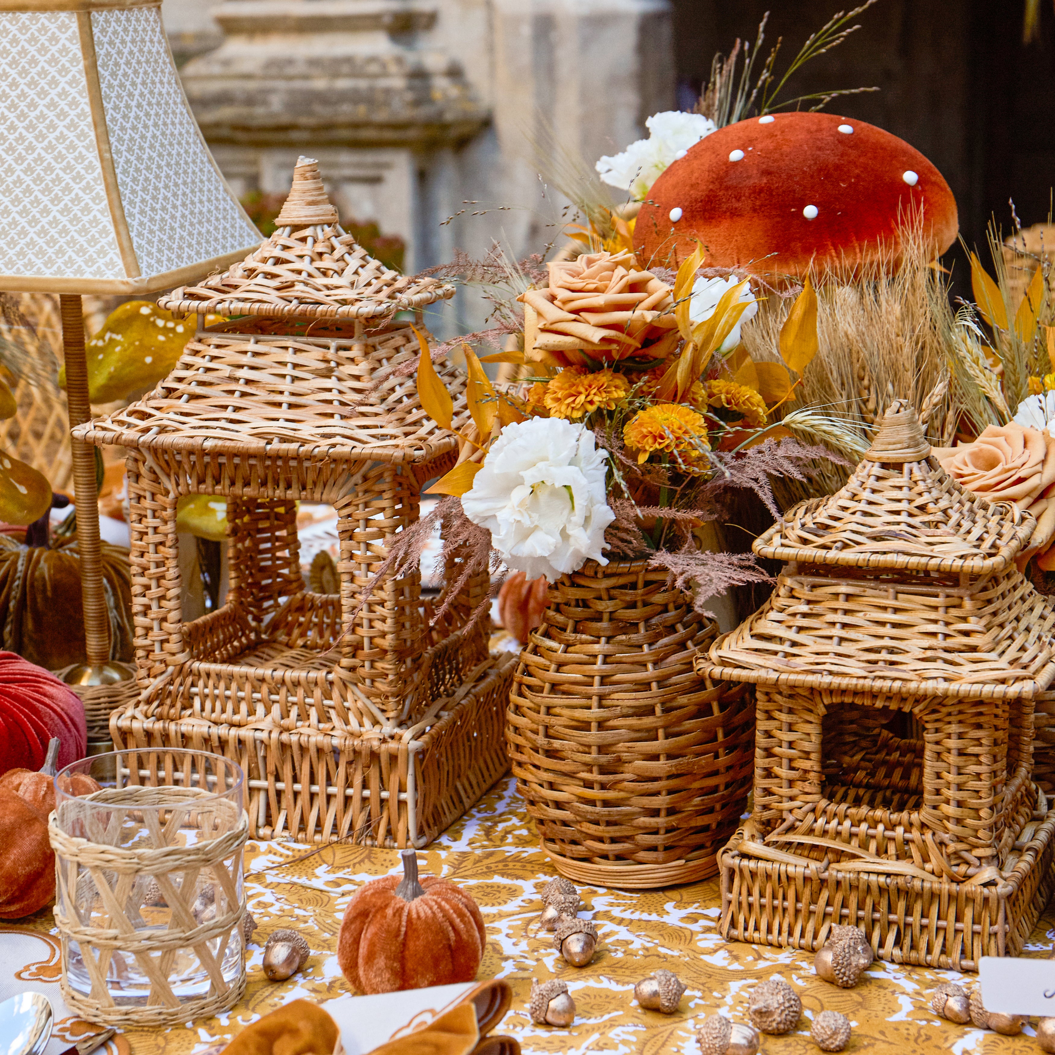 Natural Rattan Pagoda Lantern Set