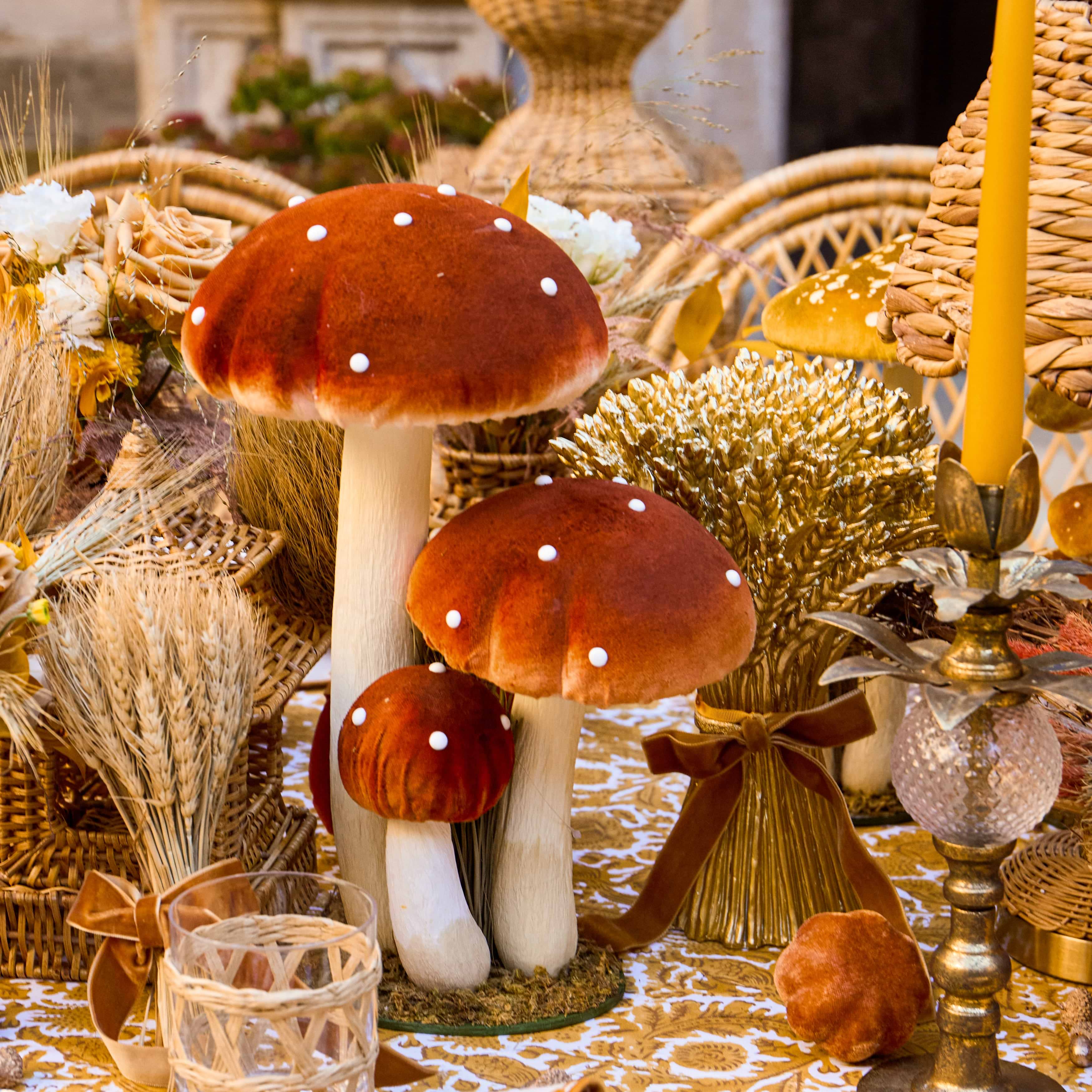 Large Orange Spotted Mushroom (Pair)