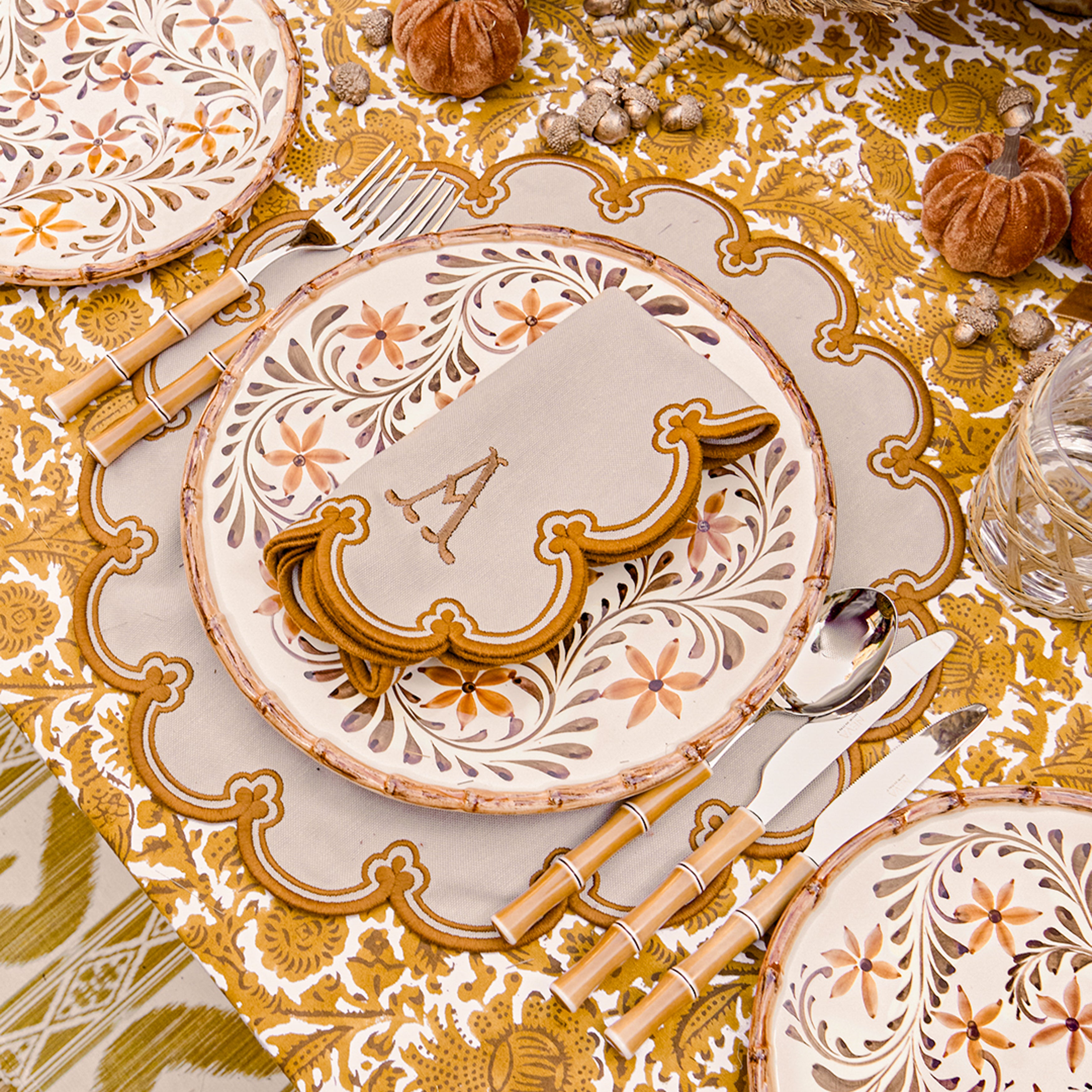 Taupe & Mustard Delilah Placemats (Set of 4)