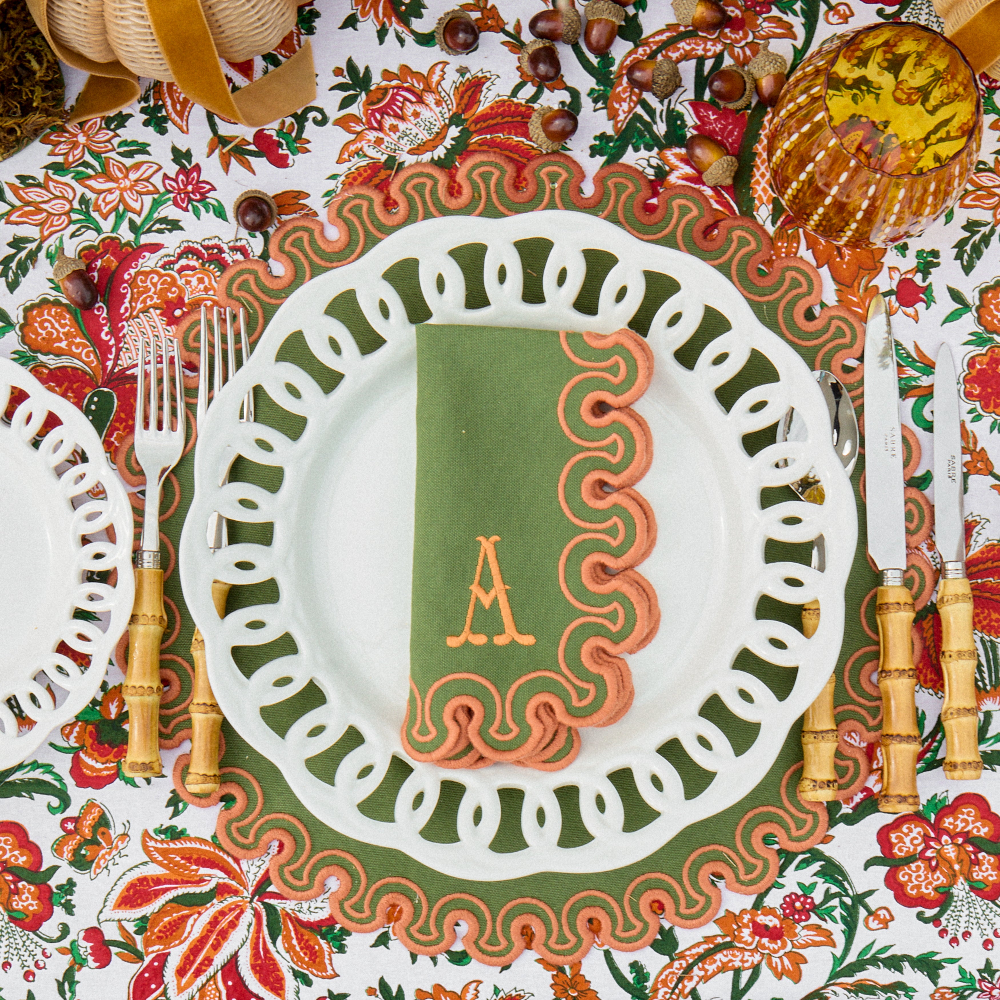Green & Orange Valentina Placemats & Napkins (Set of 8)