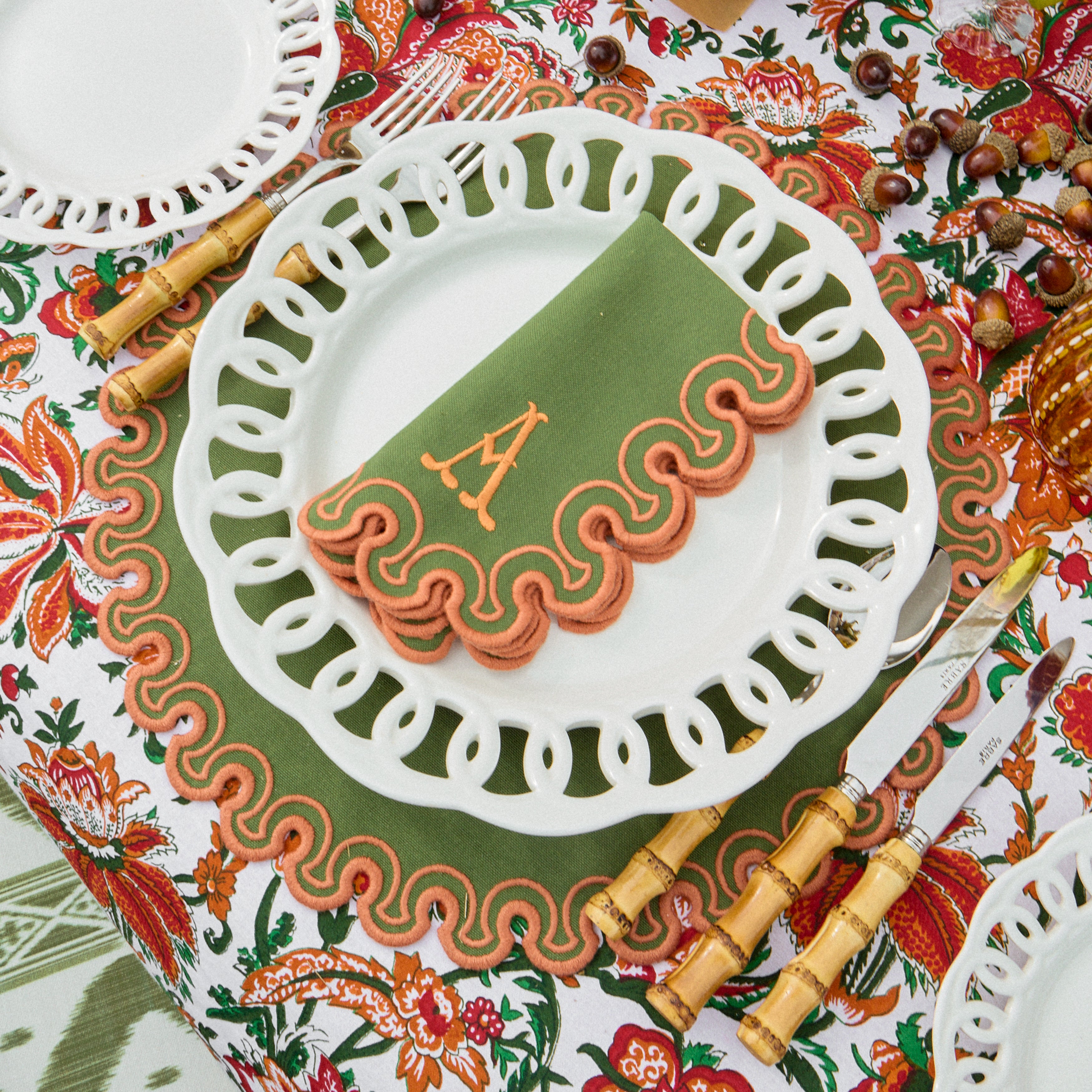 Green & Orange Valentina Placemats & Napkins (Set of 8)