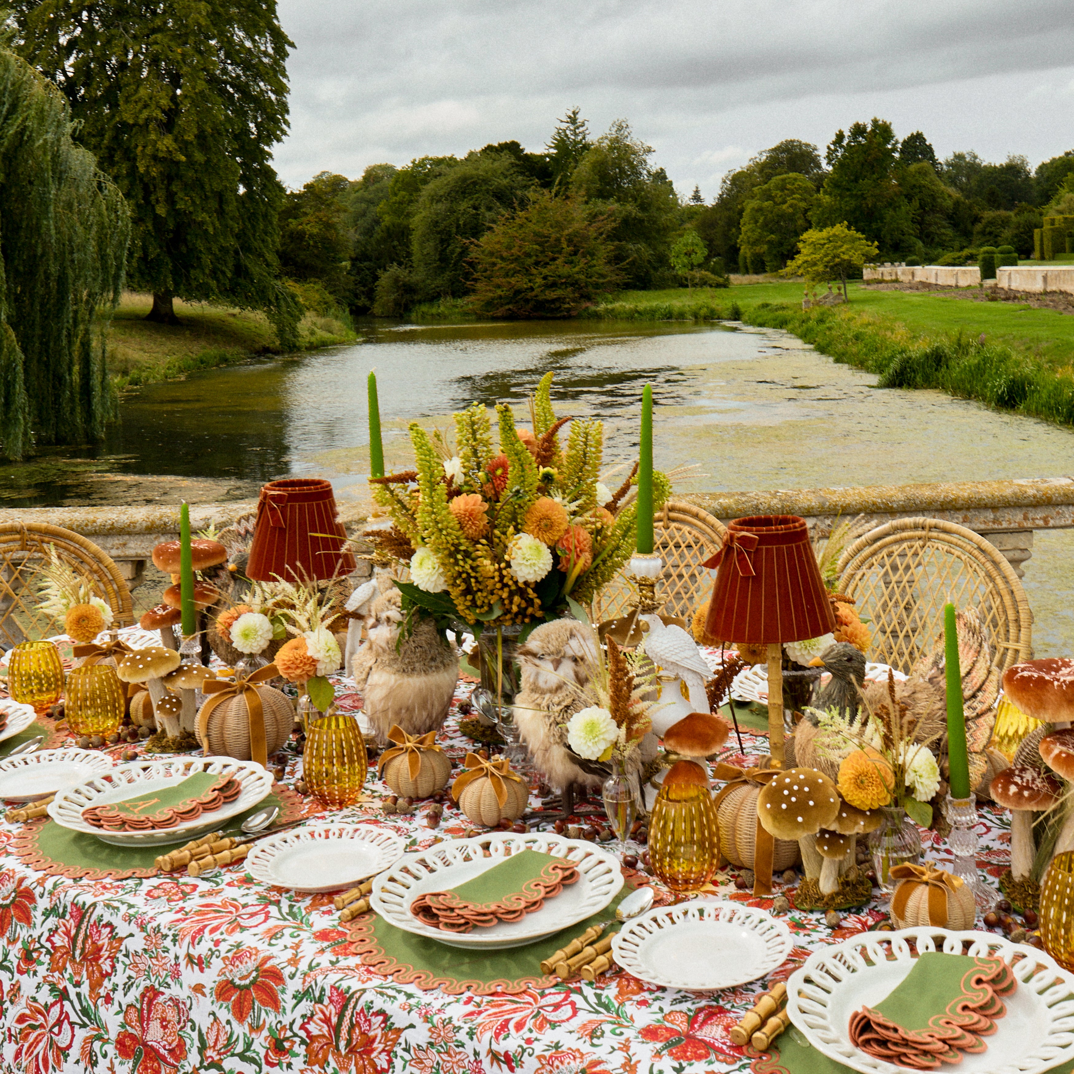Green & Orange Valentina Placemats & Napkins (Set of 8)