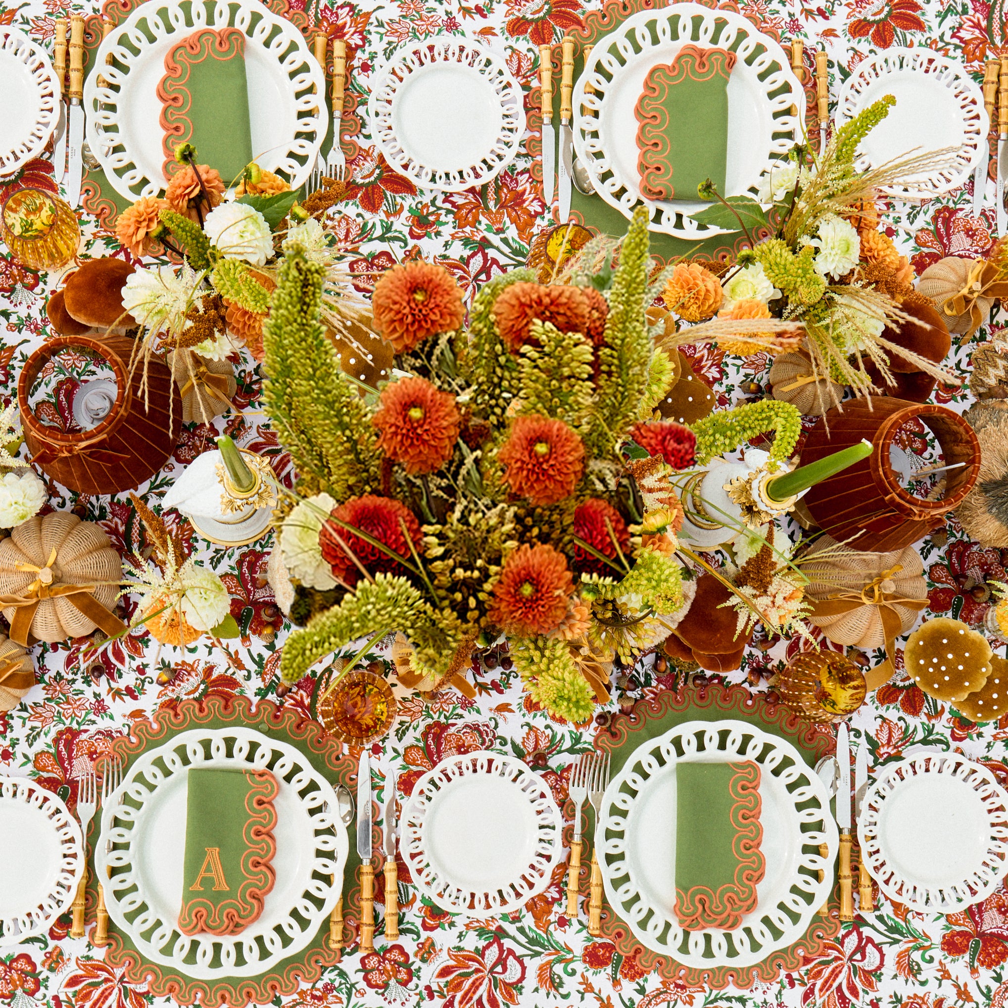 Green & Orange Valentina Placemats & Napkins (Set of 8)