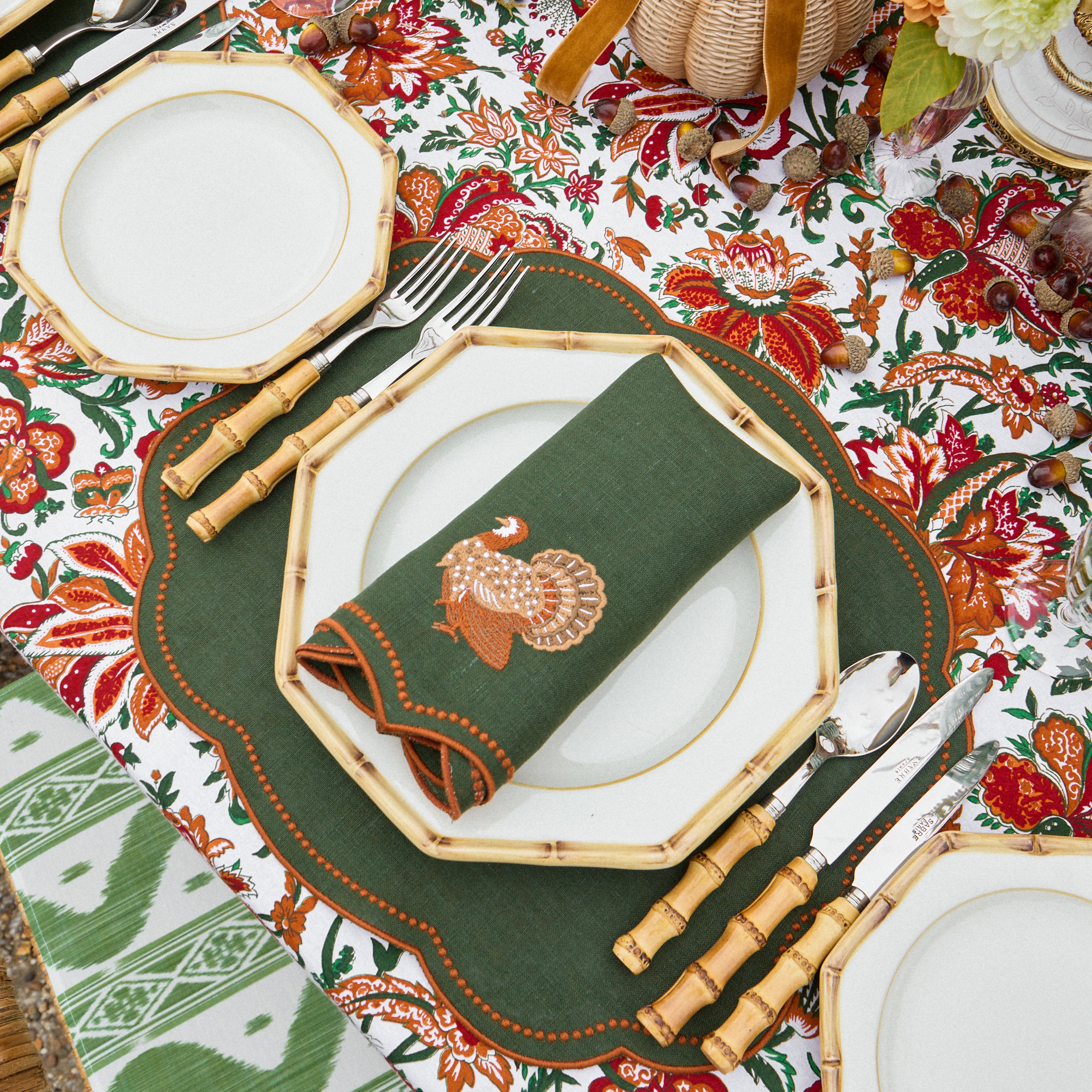 Forest Green & Orange Eloise Linen Placemats (Set of 4)