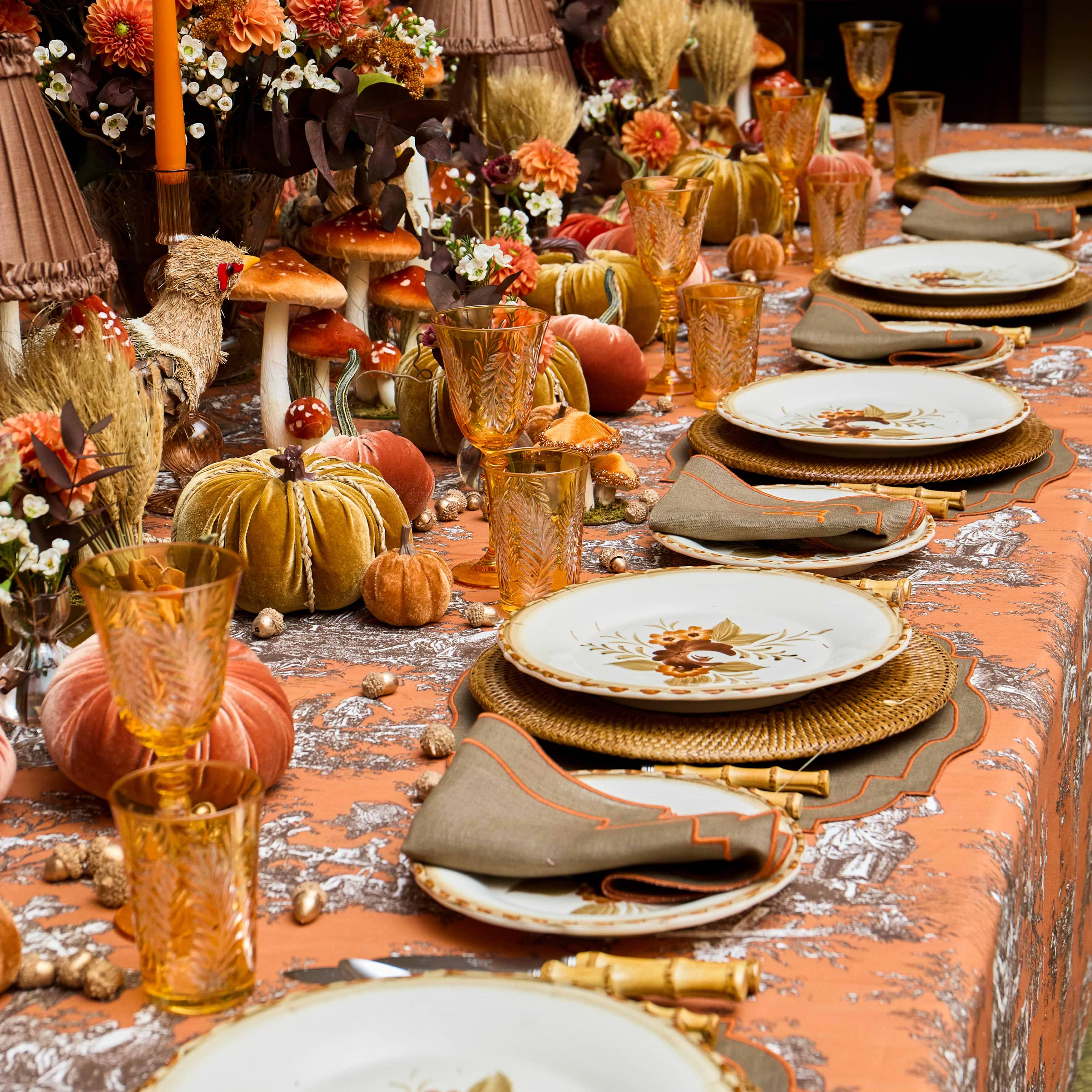 Orange & Chocolate Ottilie Toile Tablecloth