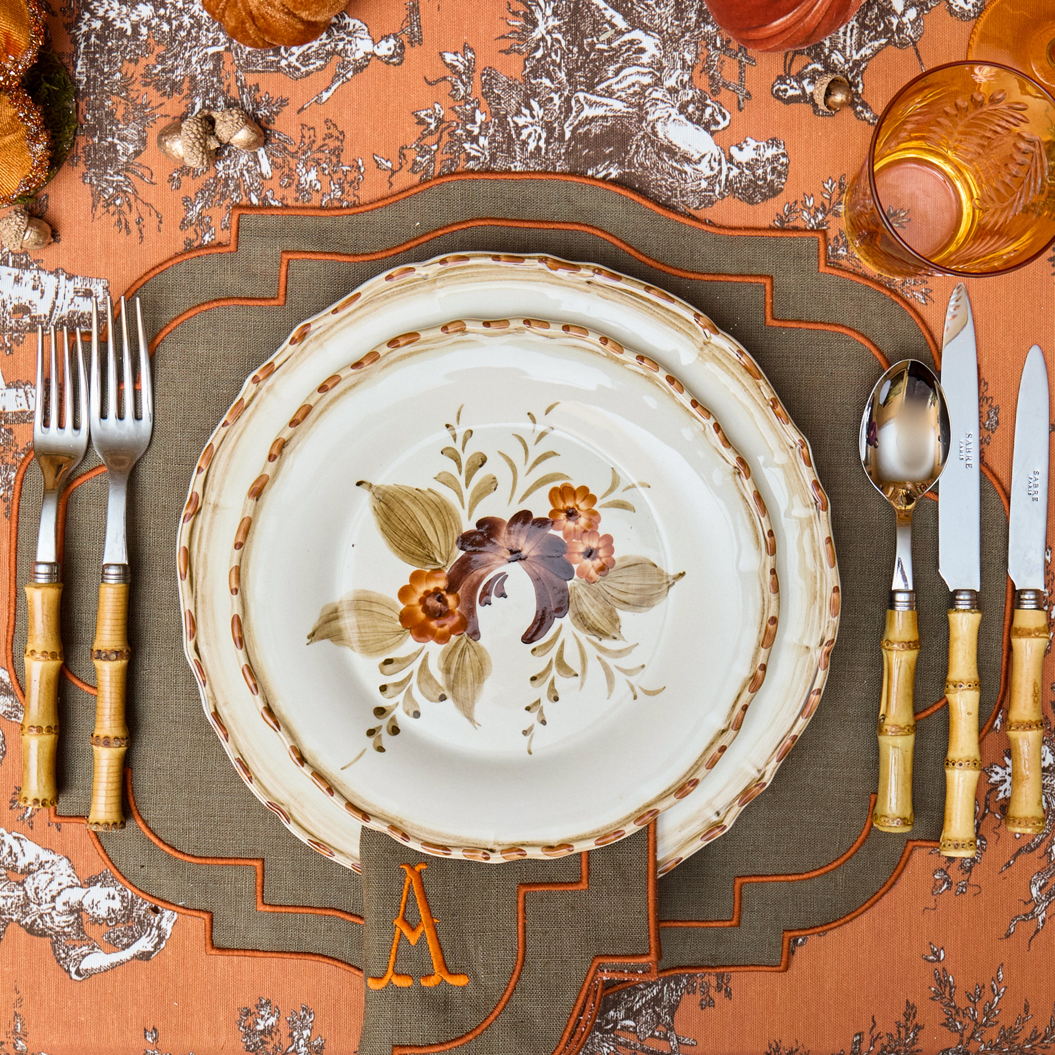 Mustard & Chocolate Garland Starter Plates (Set of 4)