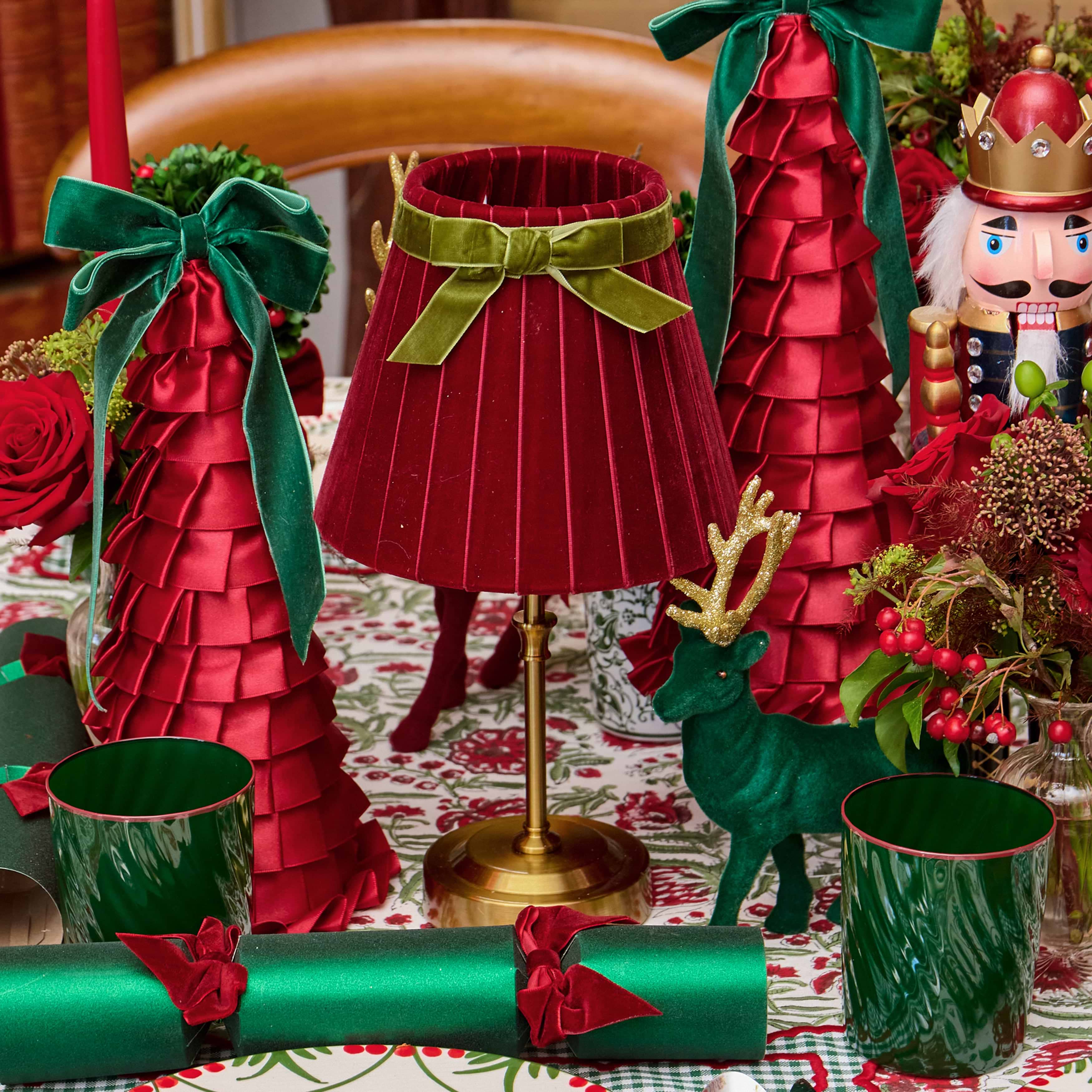 Burgundy with Olive Velvet Bow Lampshade (18cm)