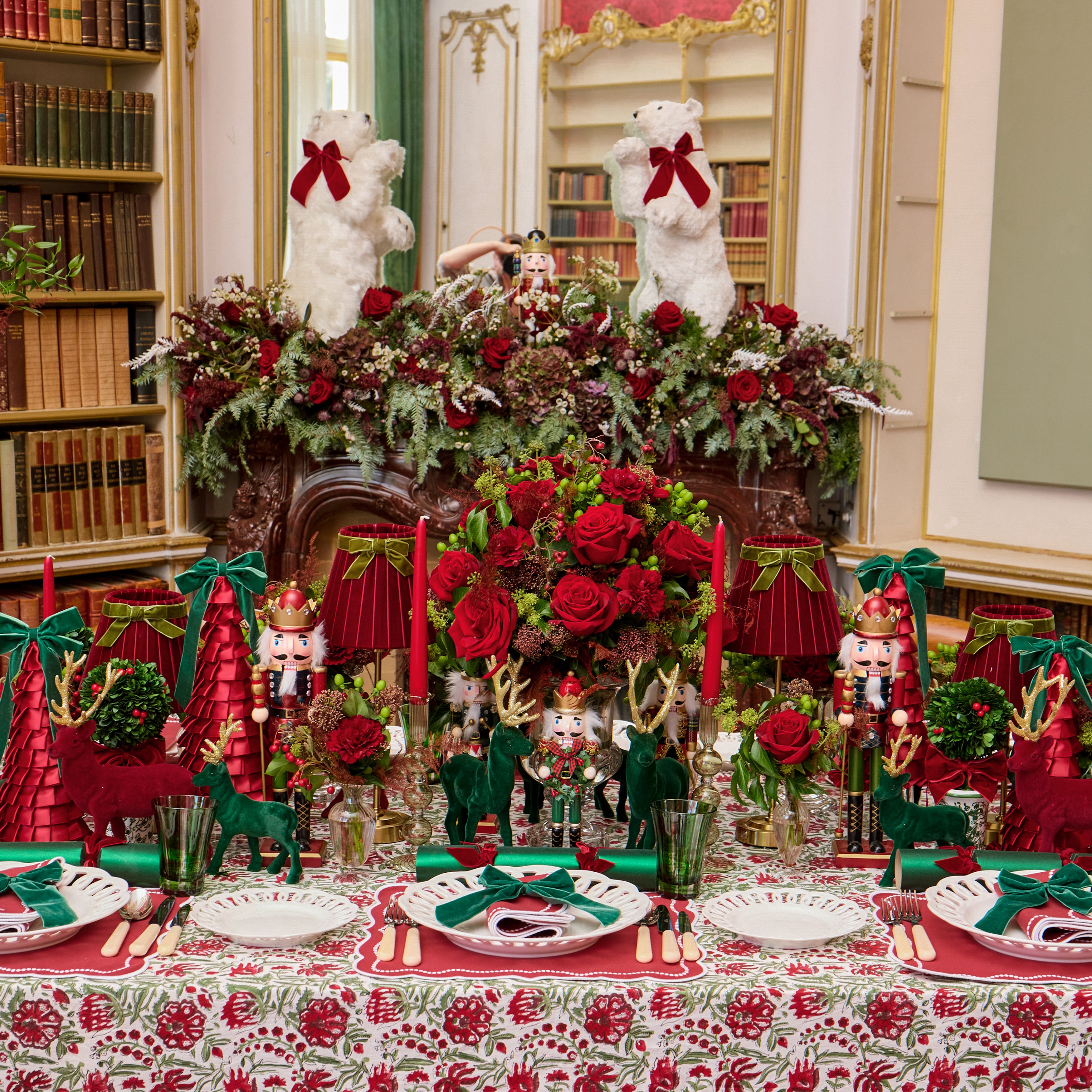 Red Ruffle Tree with Green Bow Trio