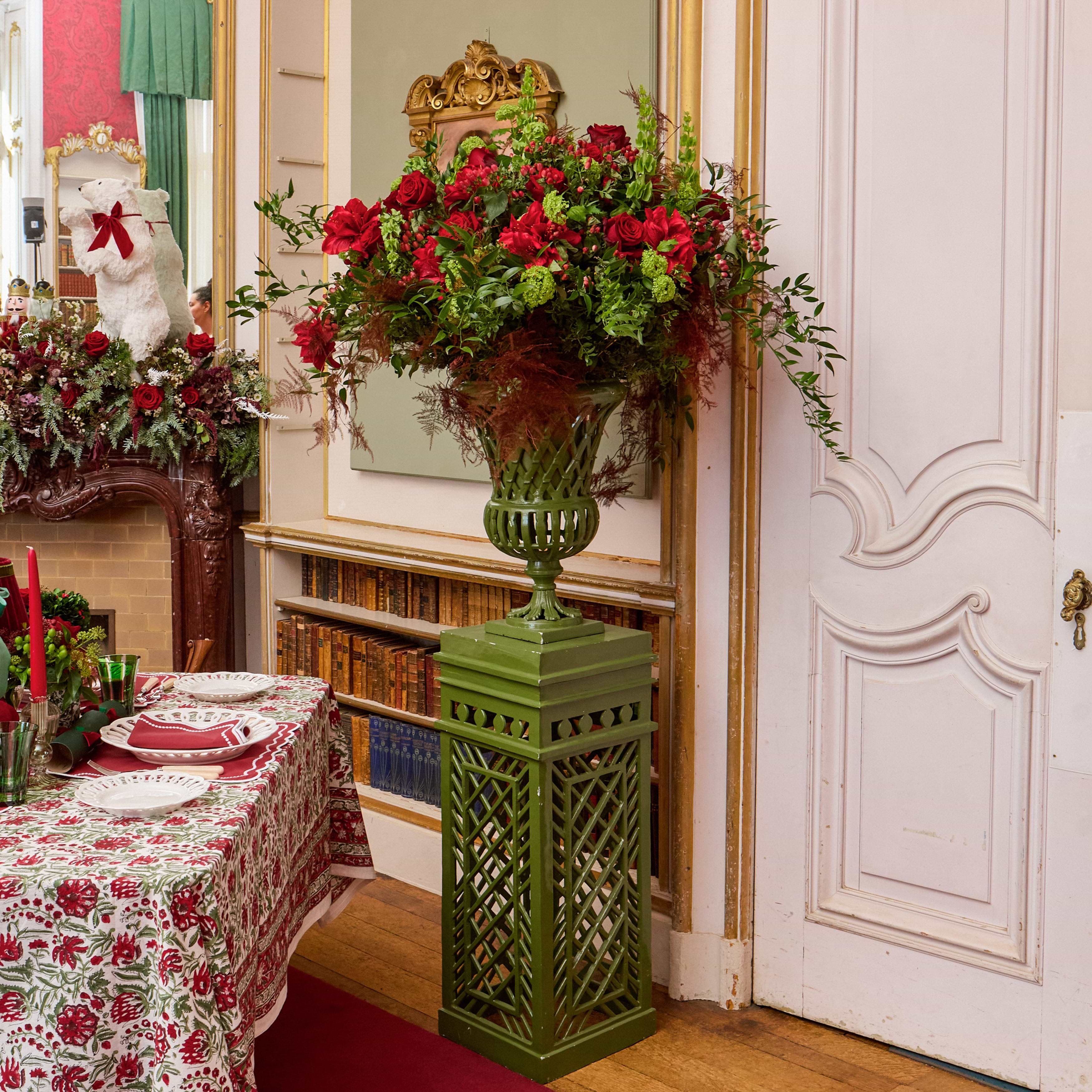 Adelaide Green Lattice Urn & Pedestal