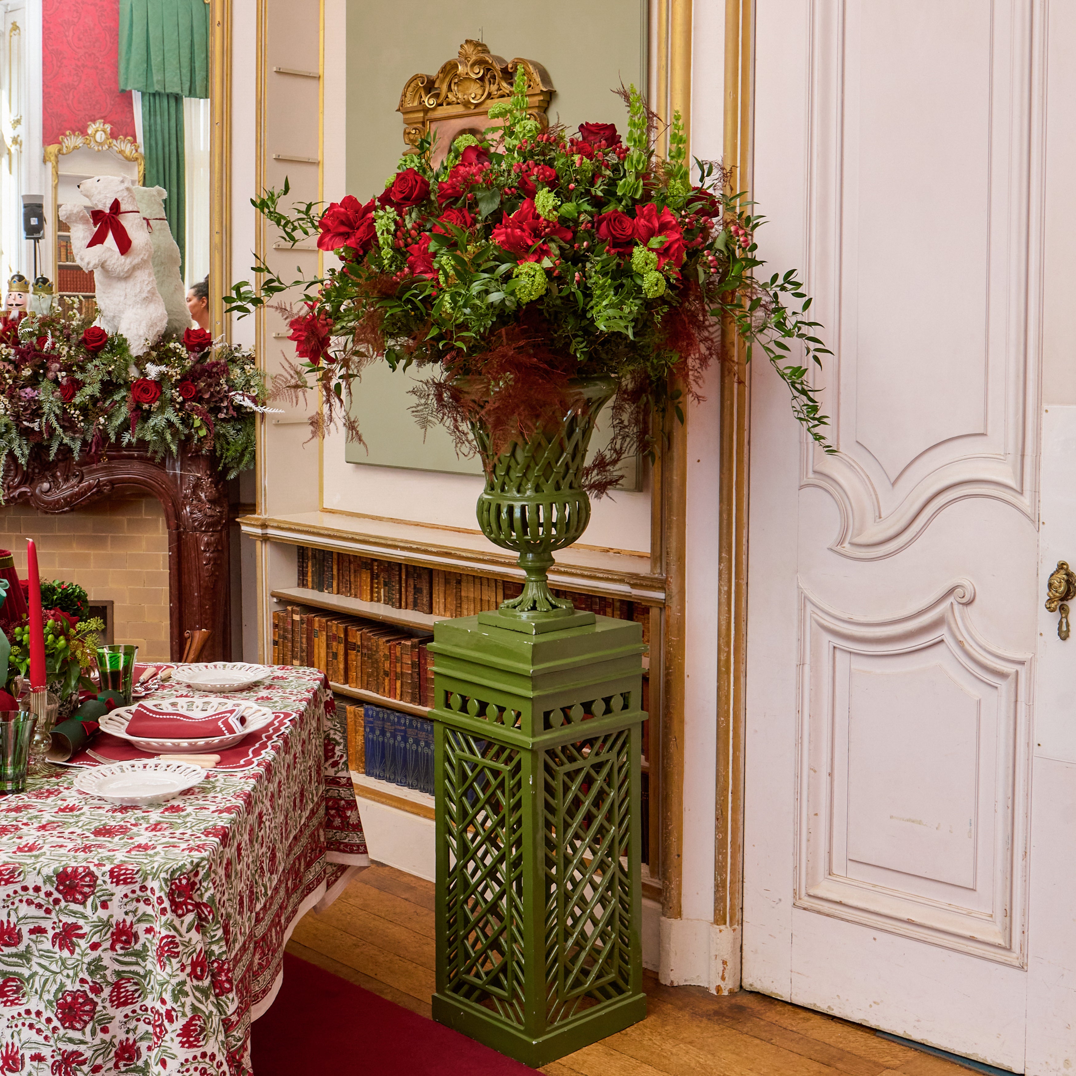 Adelaide Green Lattice Urn & Pedestal