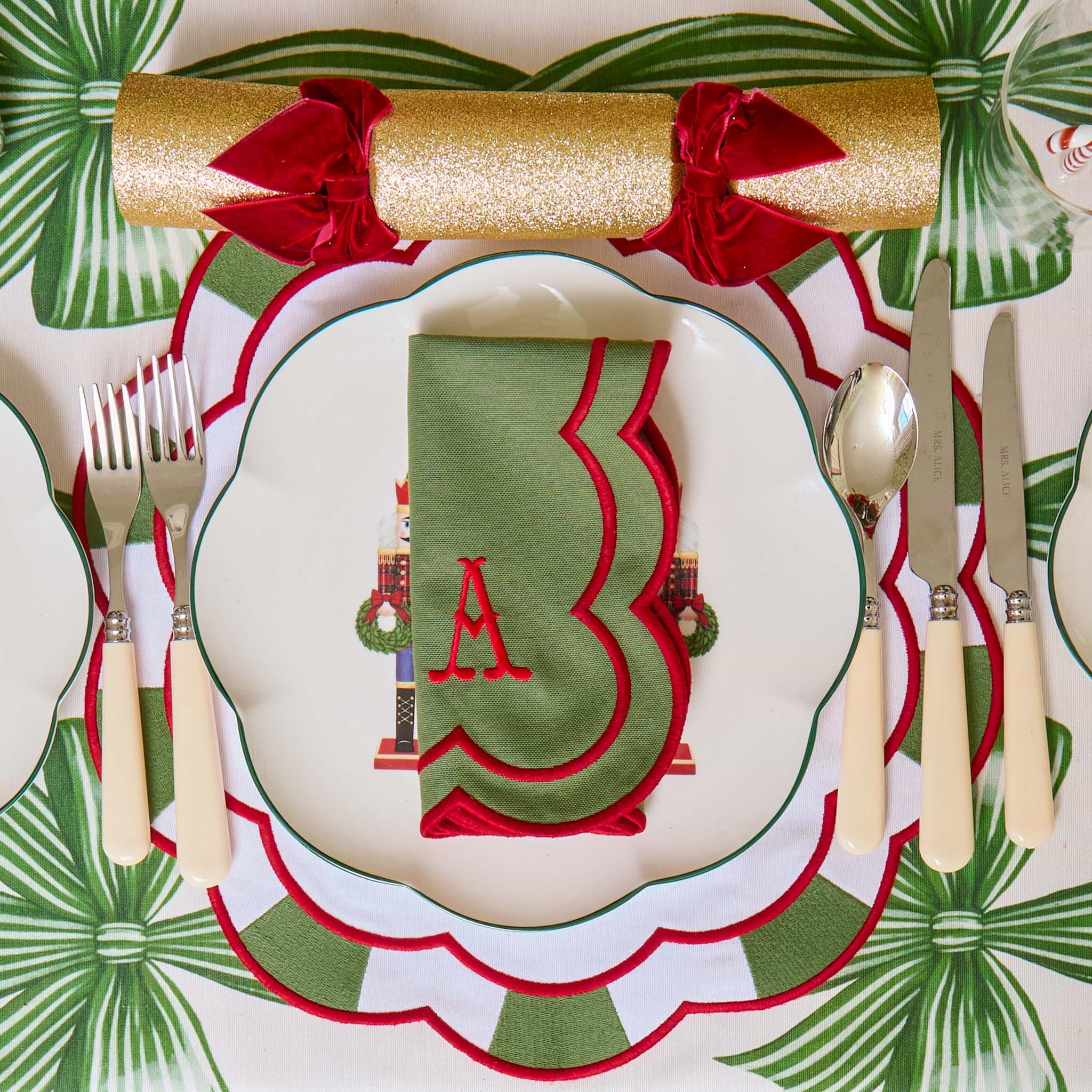 Green Bow Candycane Tablecloth