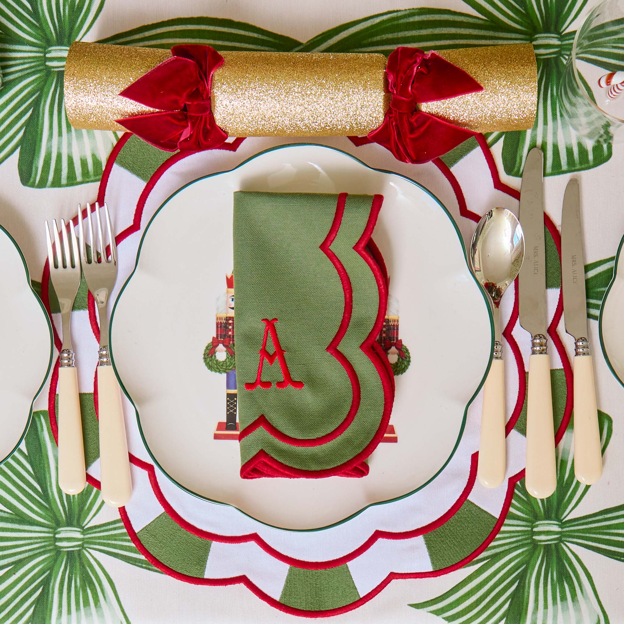 Green Bow Candycane Tablecloth