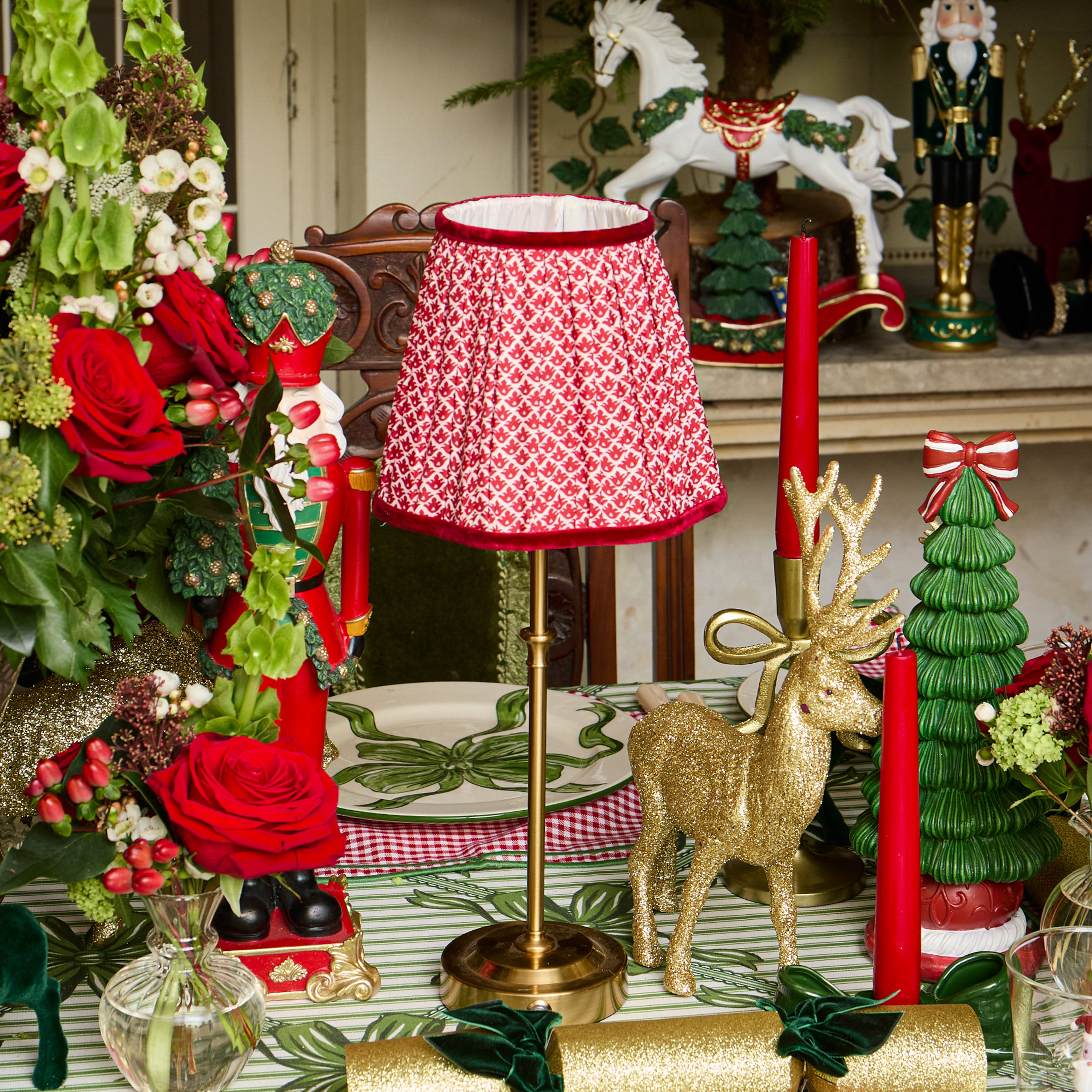 Edie Rechargeable Lamp with Red Lotus Shade (18cm)