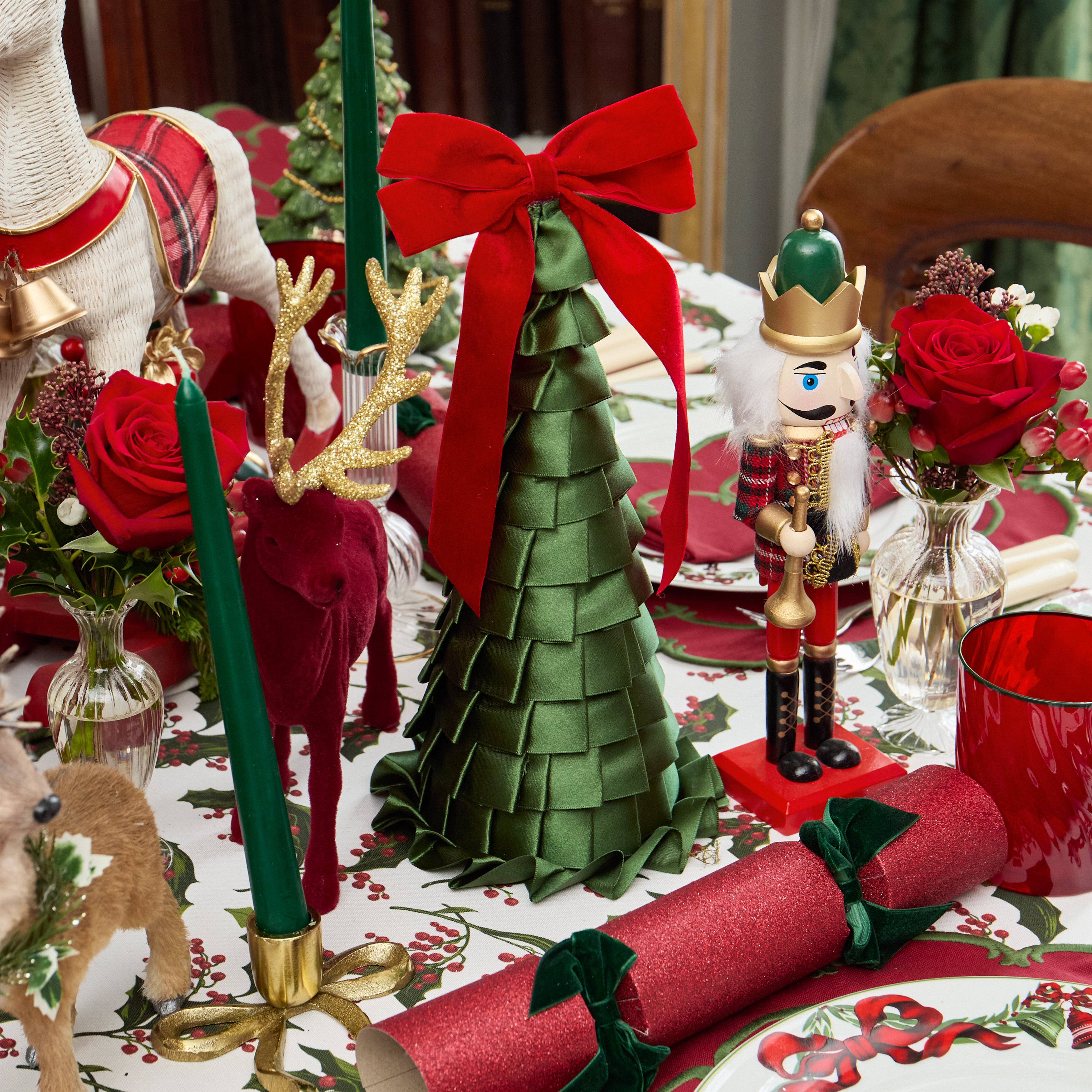 Green Ruffle Tree with Red Bow Trio