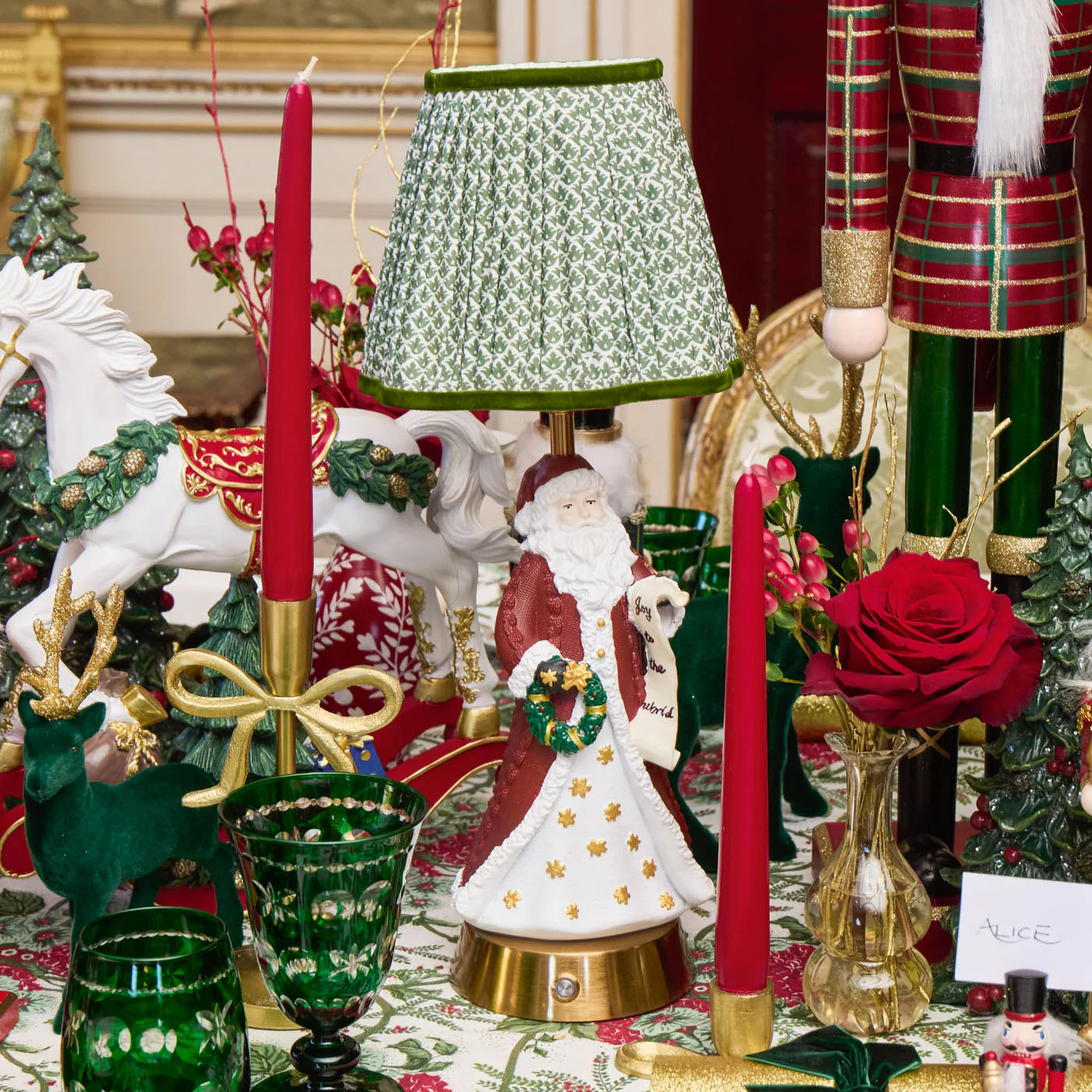 Father Christmas Rechargeable Lamp with Olive Lotus Shade (18cm)