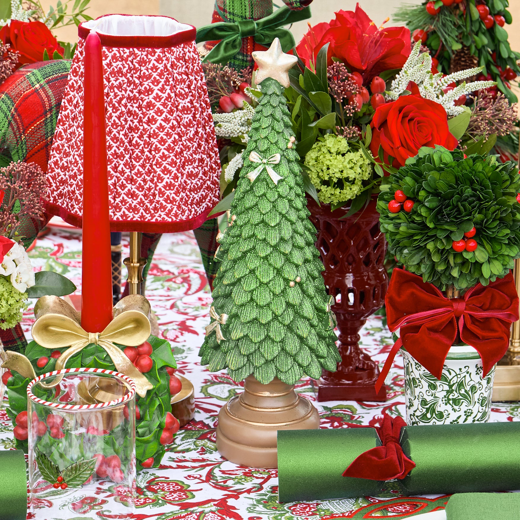 Green Glitter Trees with Gold Bows (Pair) - 36cm