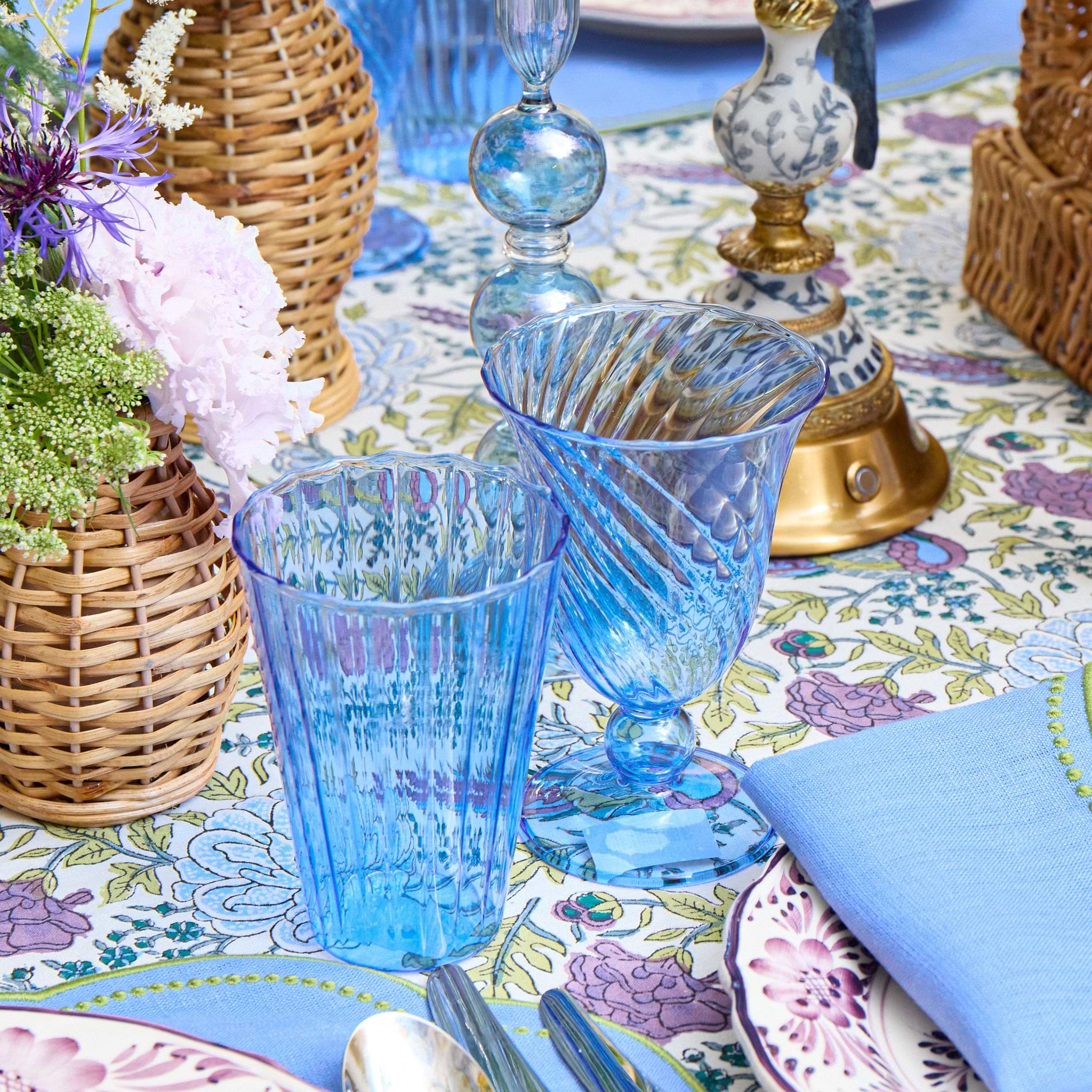 Blue Fluted Water Glasses (Set of 4)