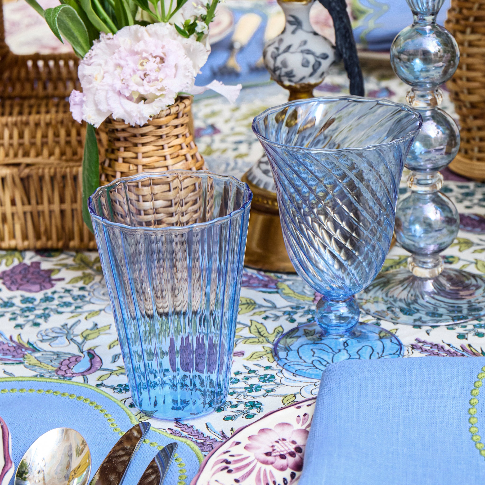 Blue Fluted Water Glasses (Set of 4)
