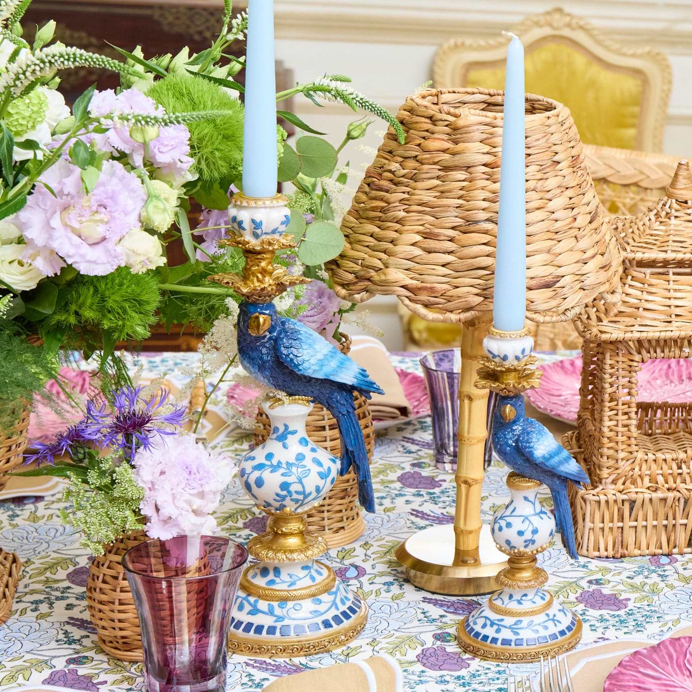 Blue Parrot Candle Holders (Pair)
