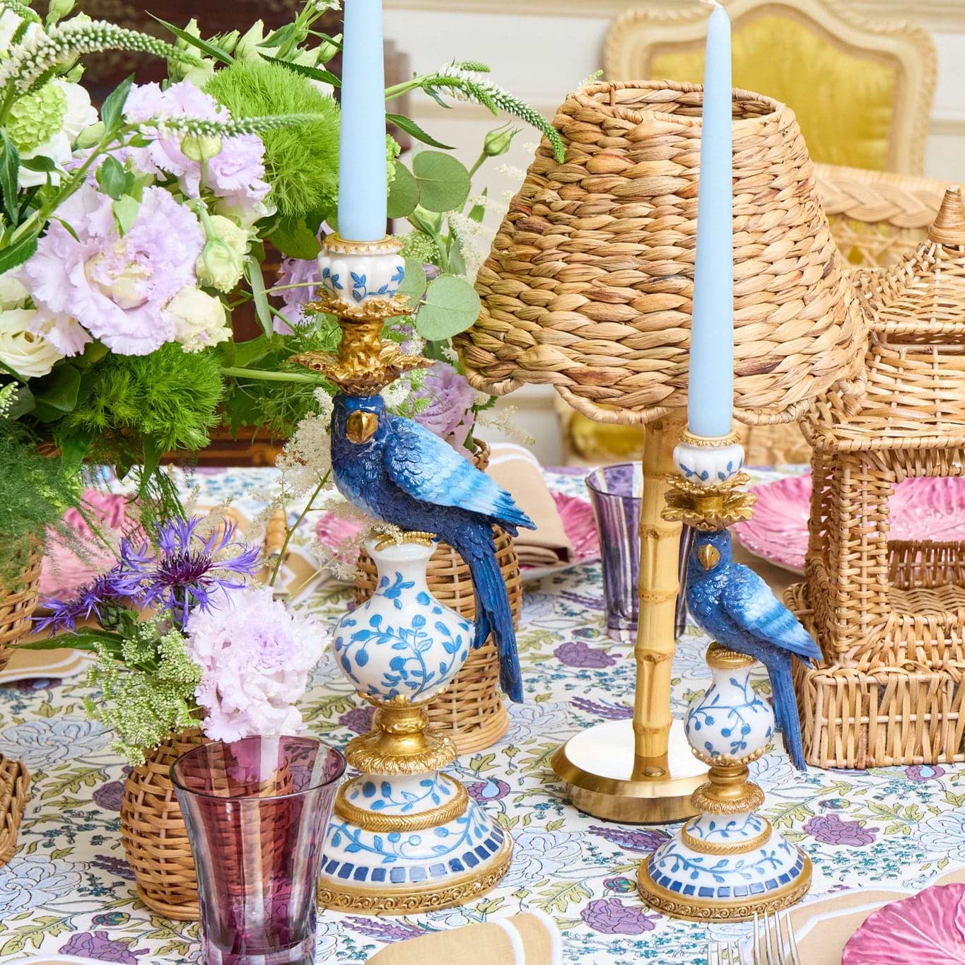 Blue Parrot Candle Holders (Pair)