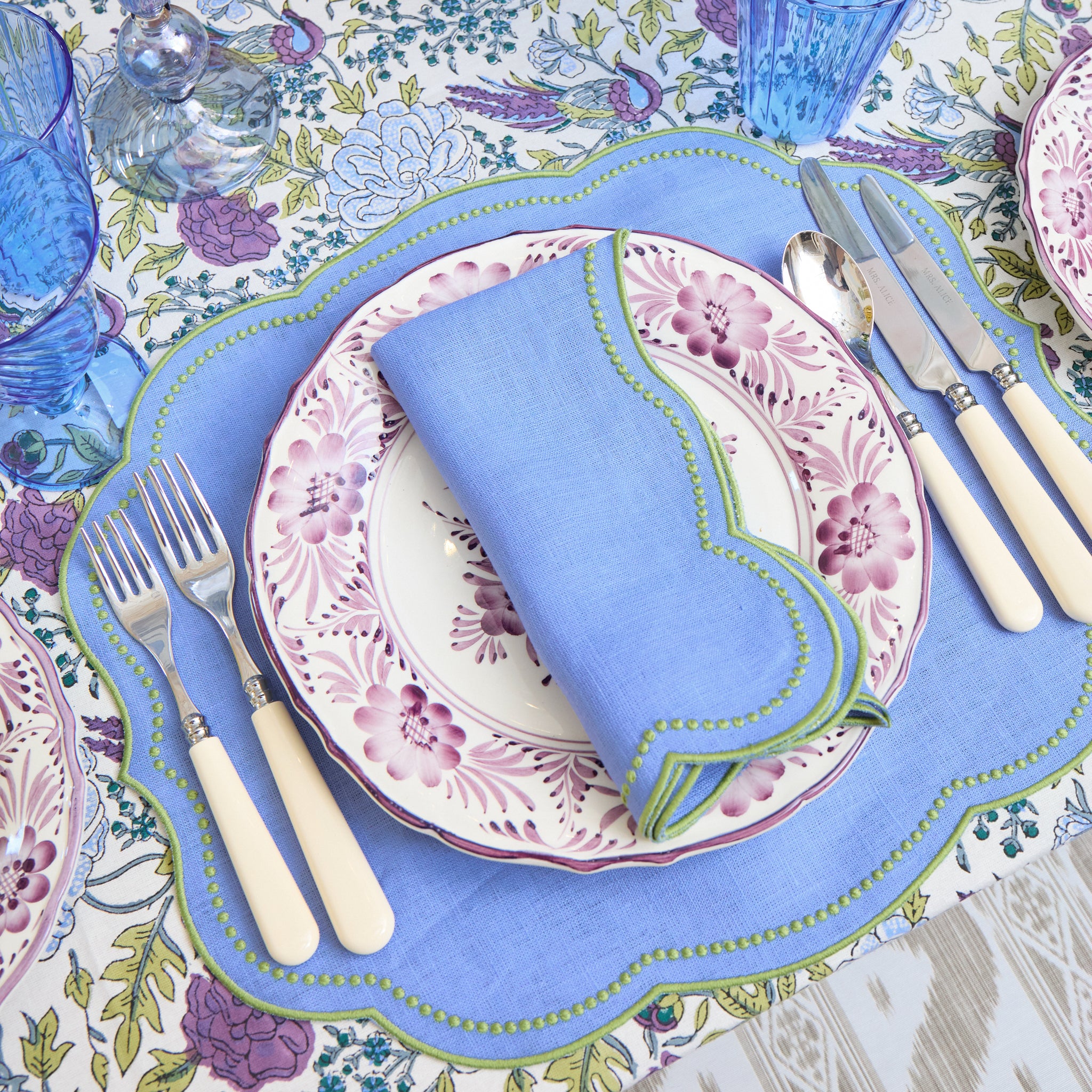 Bluebell & Green Eloise Linen Placemats & Napkins (Set of 4)