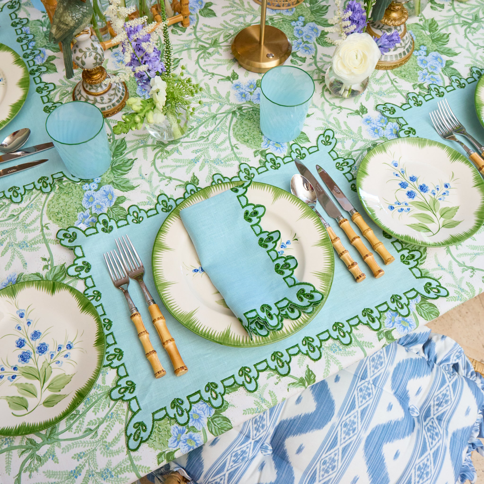Blue & Green Sophia Placemats & Napkins (Set of 4)