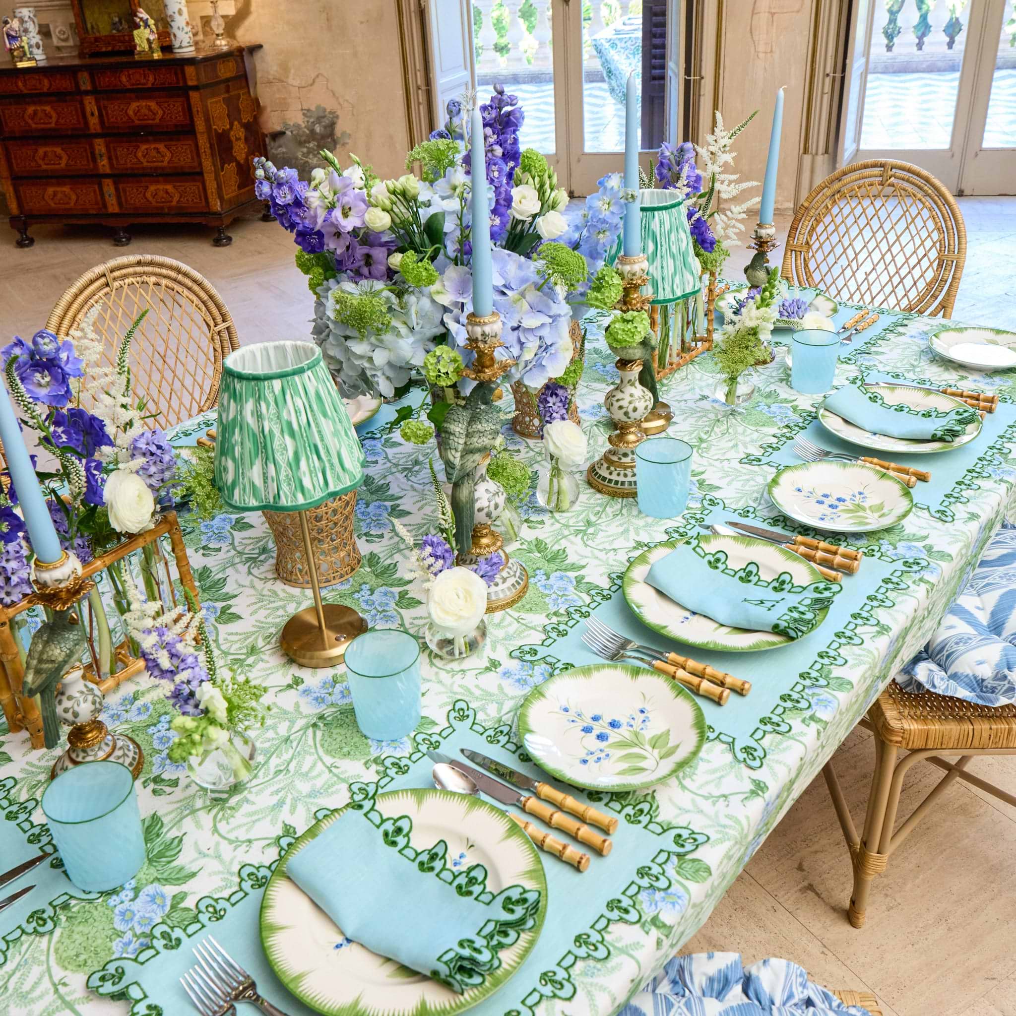 Blue & Green Sophia Placemats & Napkins (Set of 4)