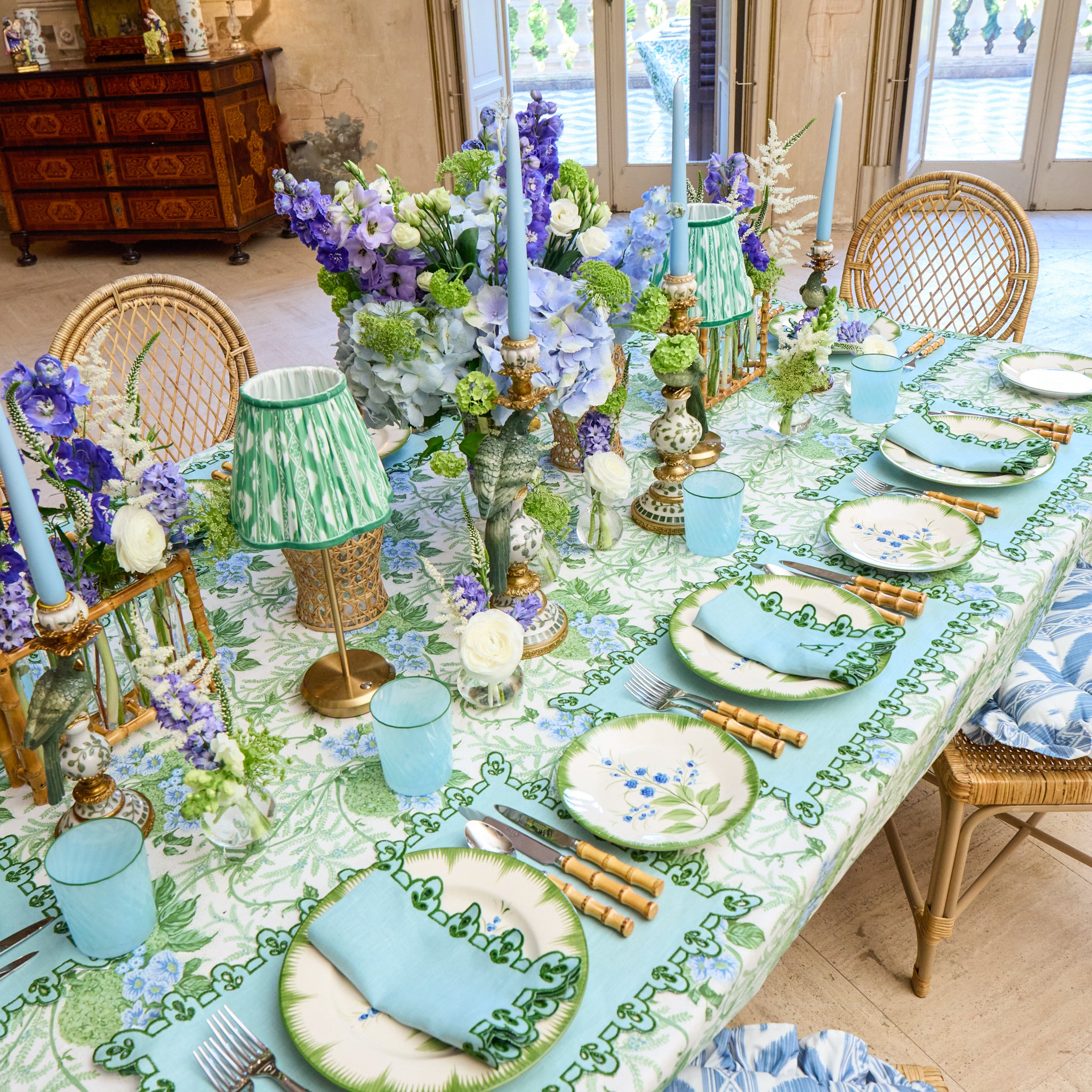 Blue & Green Sophia Placemats & Napkins (Set of 4)