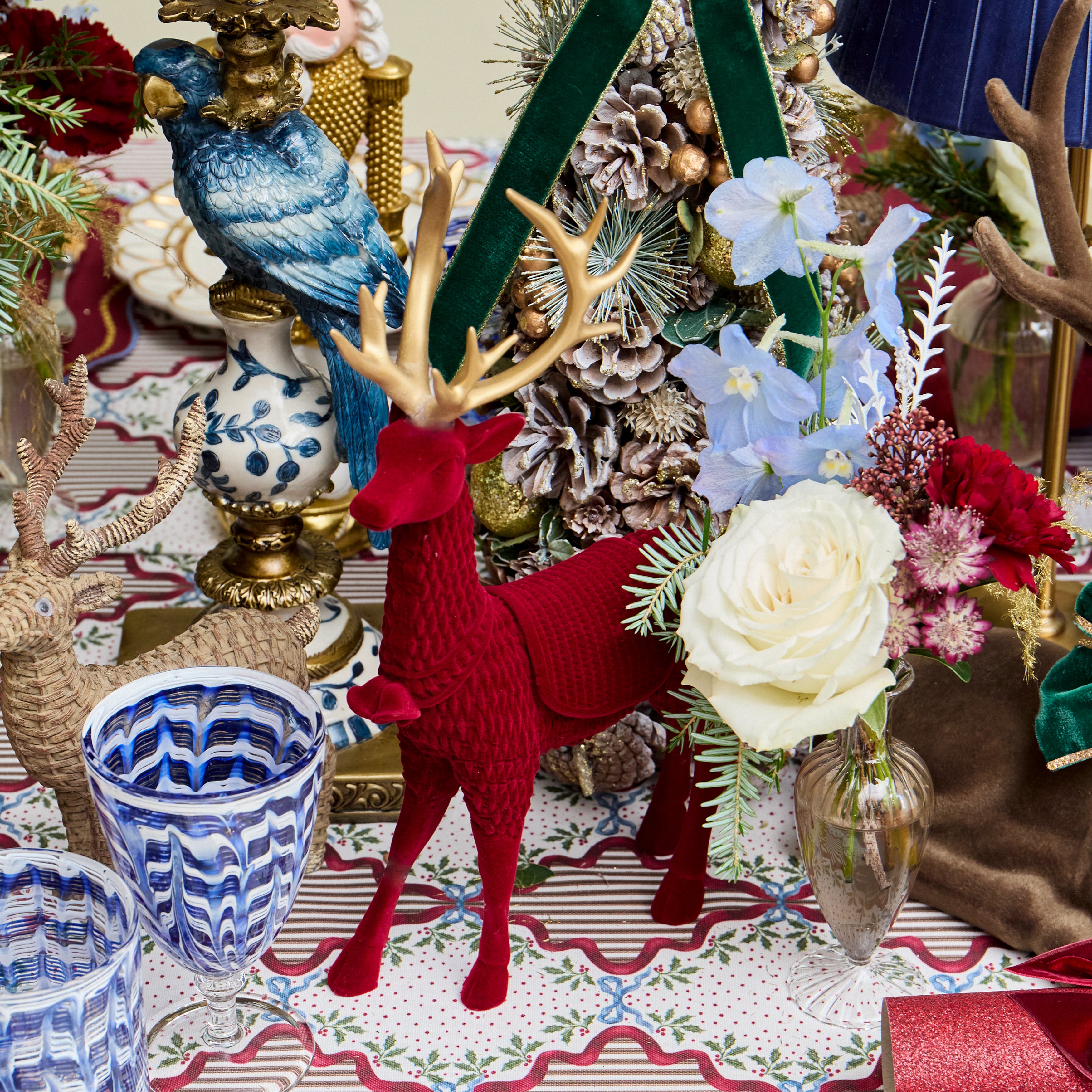 Burgundy Basketweave Reindeer (Pair)