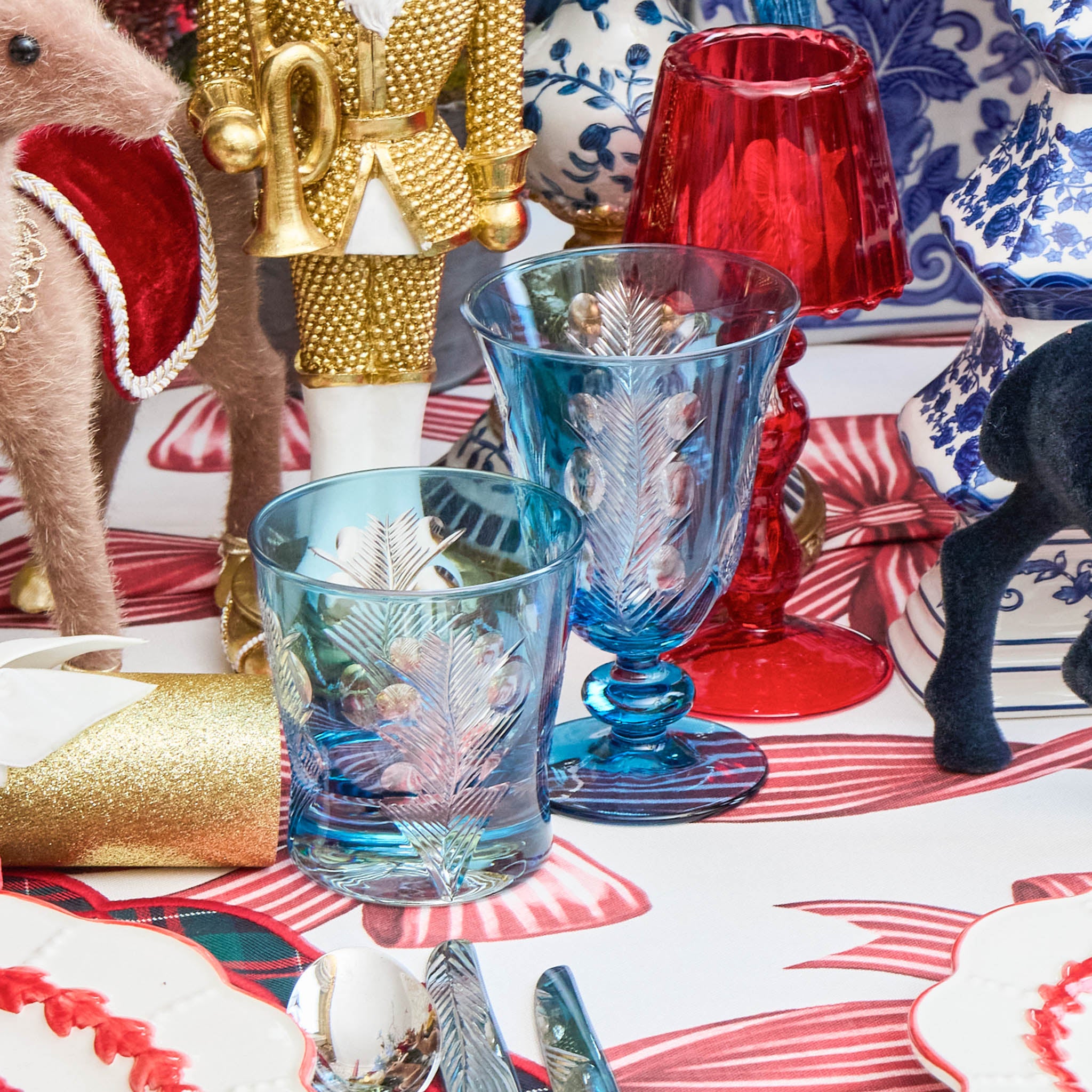 Blue Fern Engraved Glassware (Set of 8)
