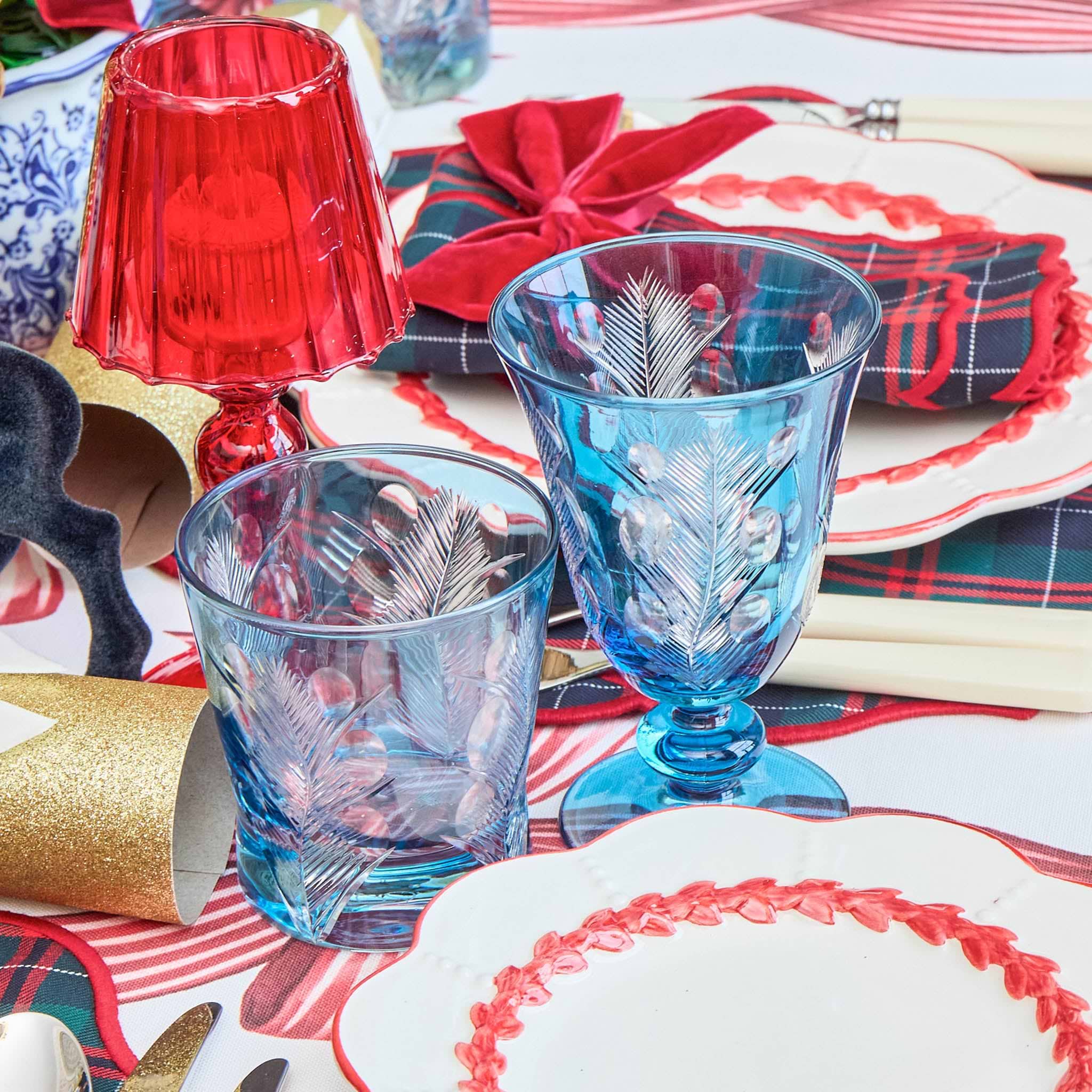 Blue Fern Engraved Glassware (Set of 8)